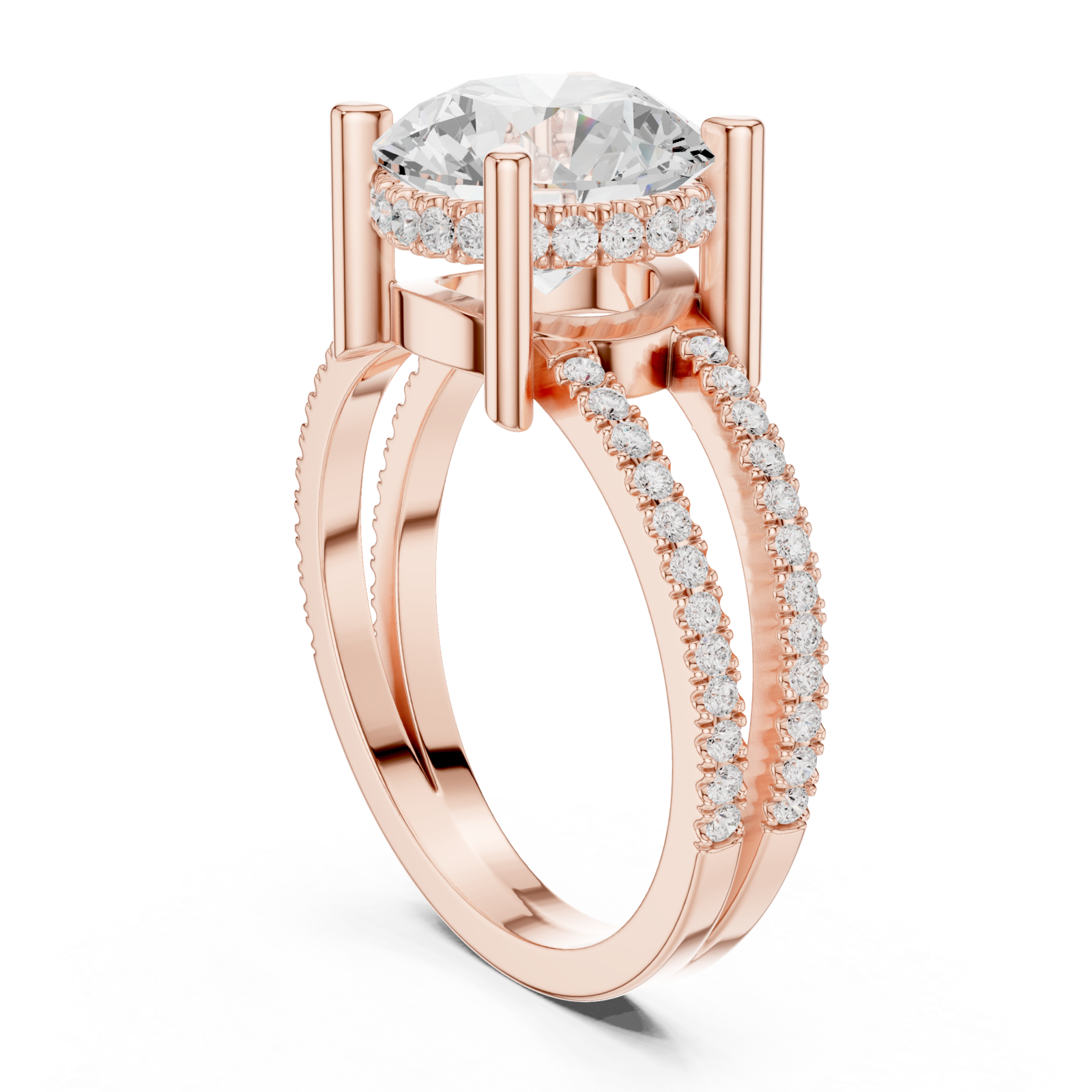  Rose Gold Radiant Twirl Pavé Crown Embrace Ring Left View