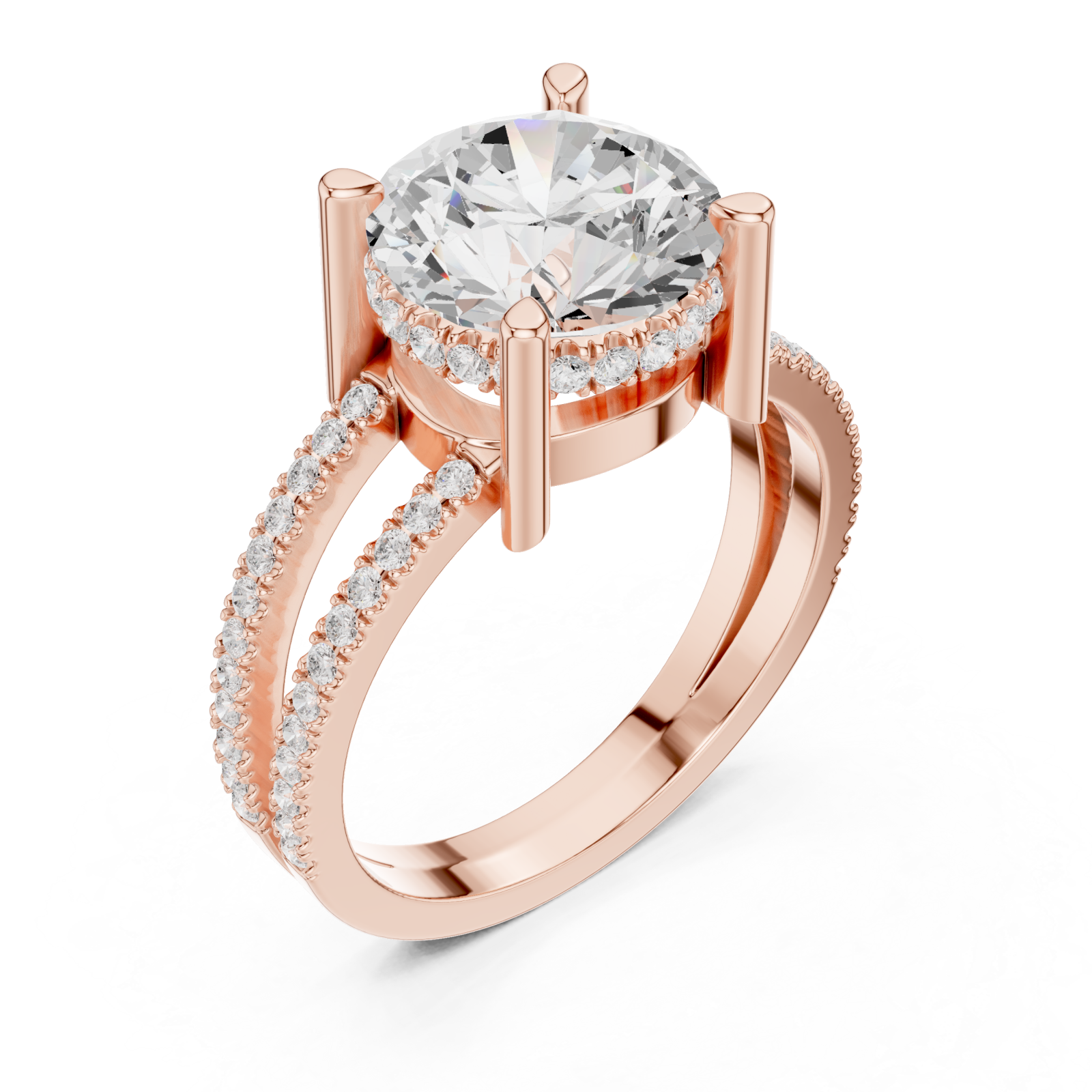  Rose Gold Radiant Twirl Pavé Crown Embrace Ring Right View