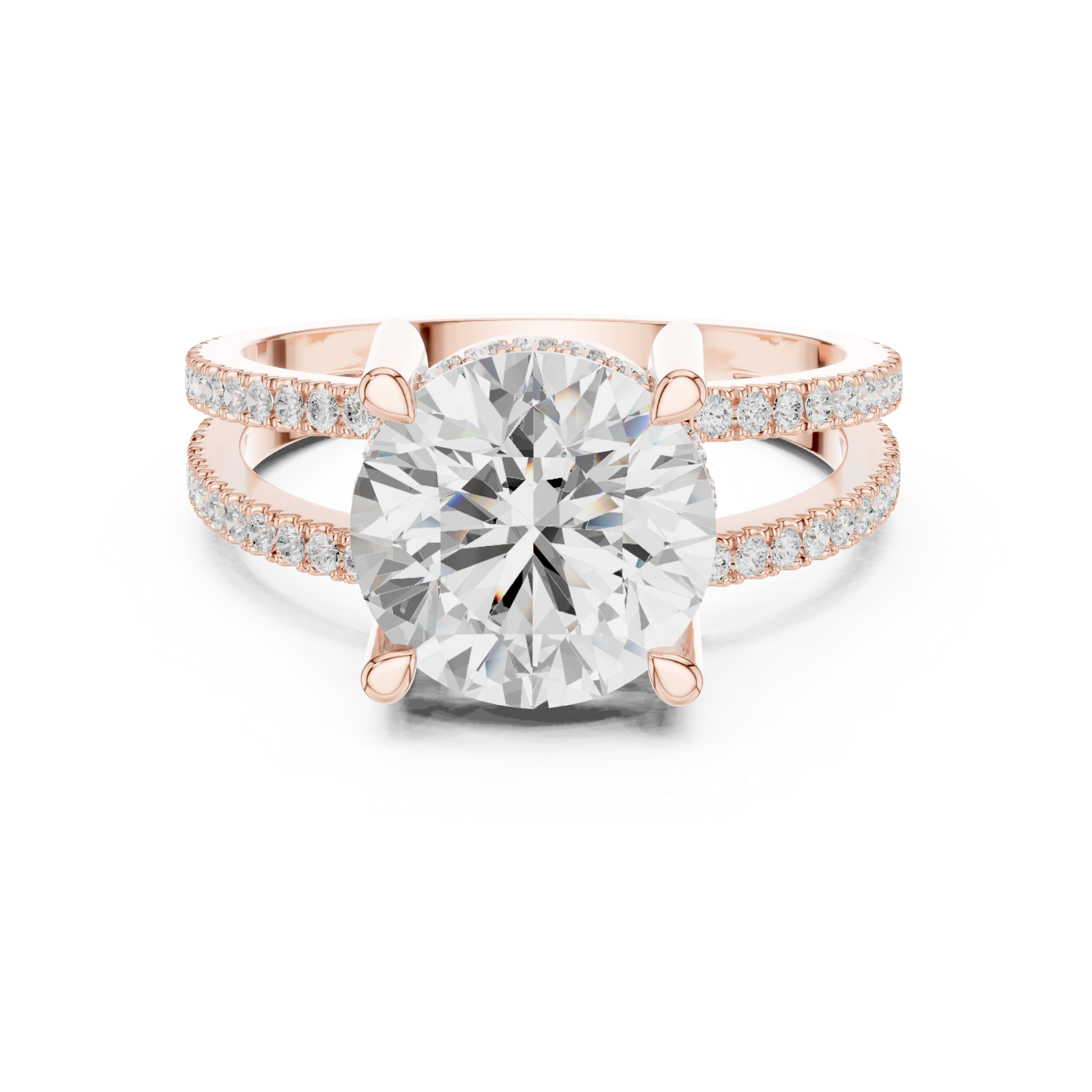  Rose Gold Radiant Twirl Pavé Crown Embrace Ring Front View