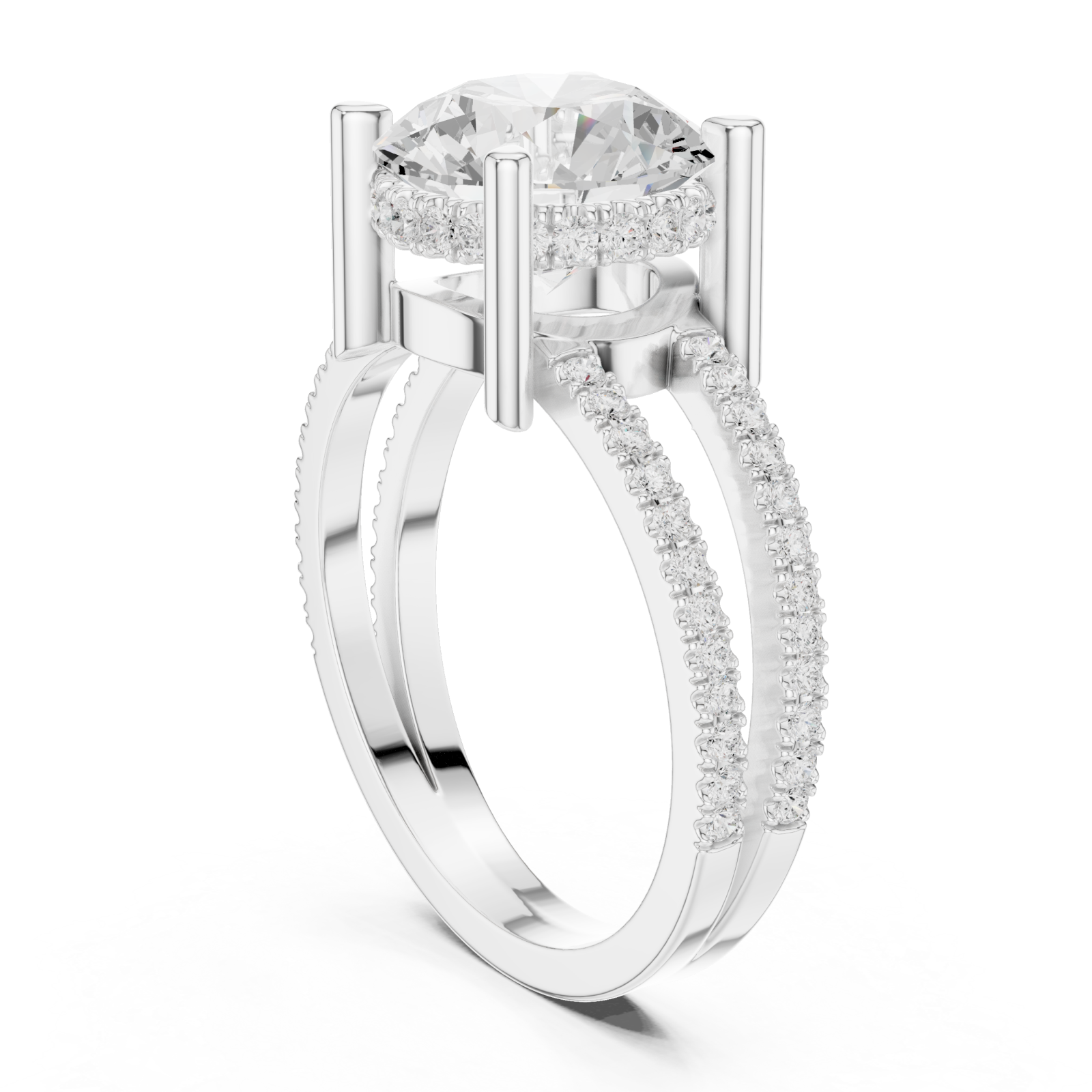  White Gold Radiant Twirl Pavé Crown Embrace Ring Left View