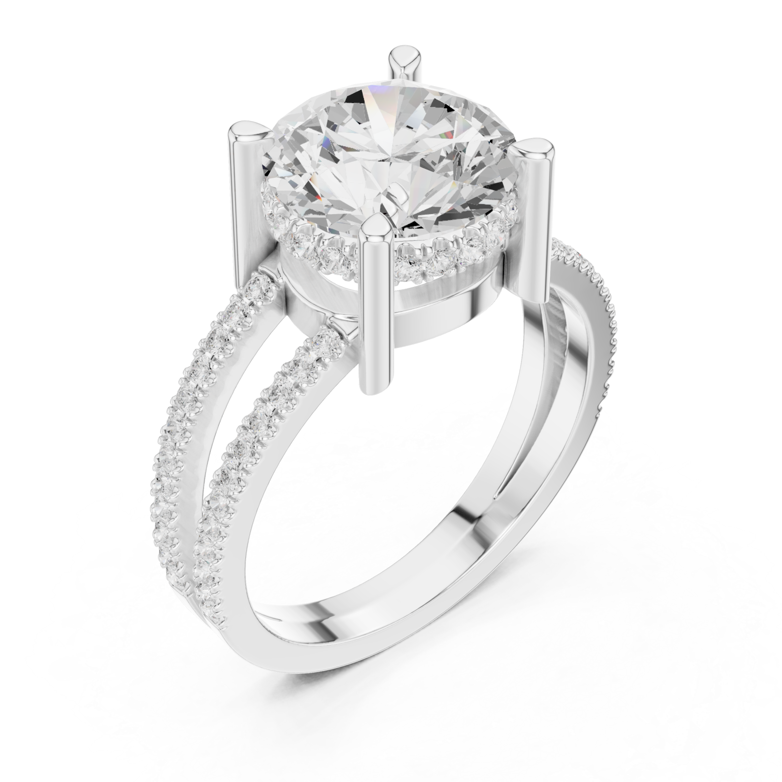  White Gold Radiant Twirl Pavé Crown Embrace Ring Right View