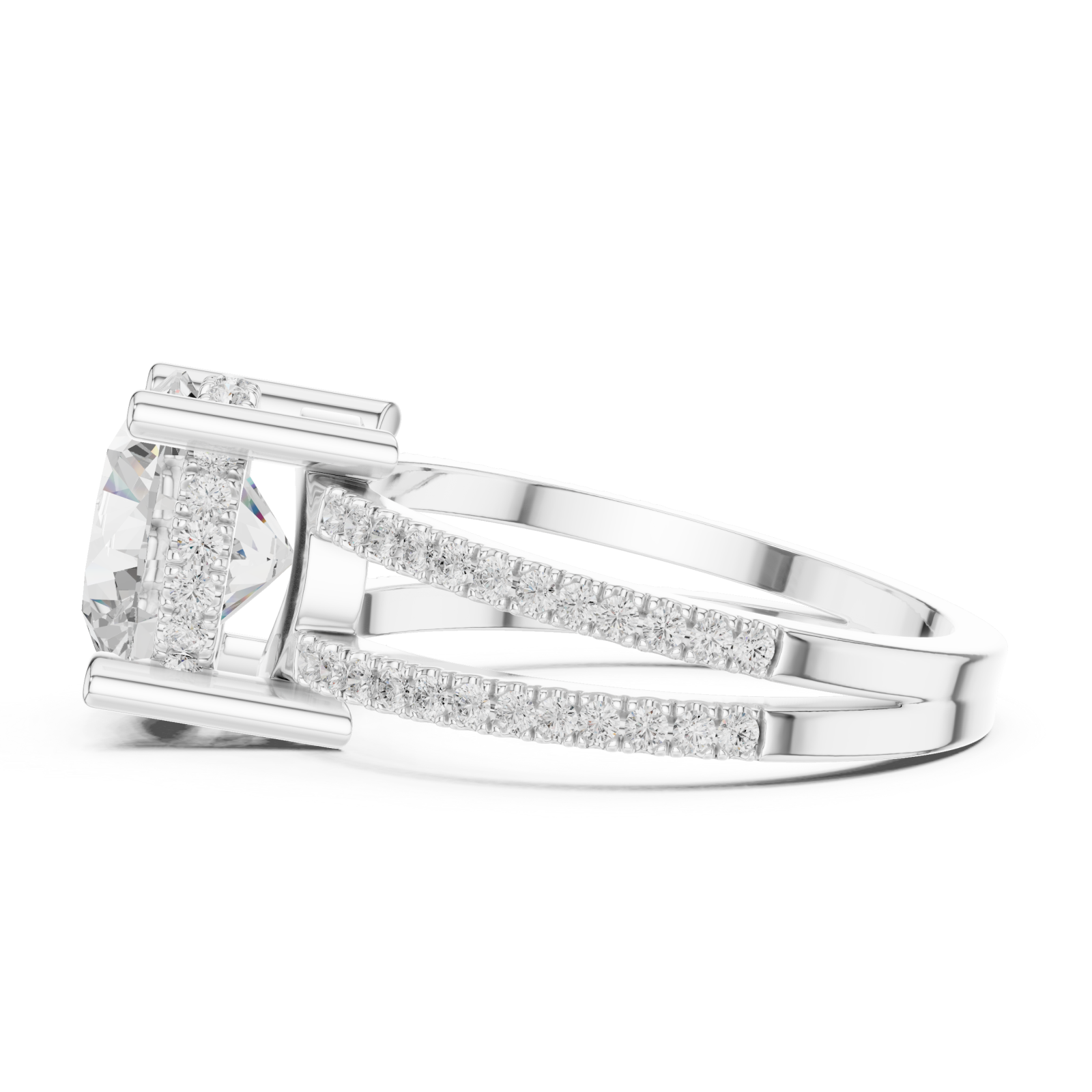  White Gold Radiant Twirl Pavé Crown Embrace Ring Side View