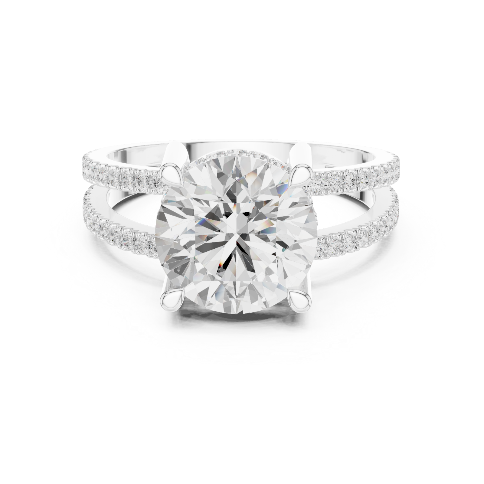  White Gold Radiant Twirl Pavé Crown Embrace Ring Front View