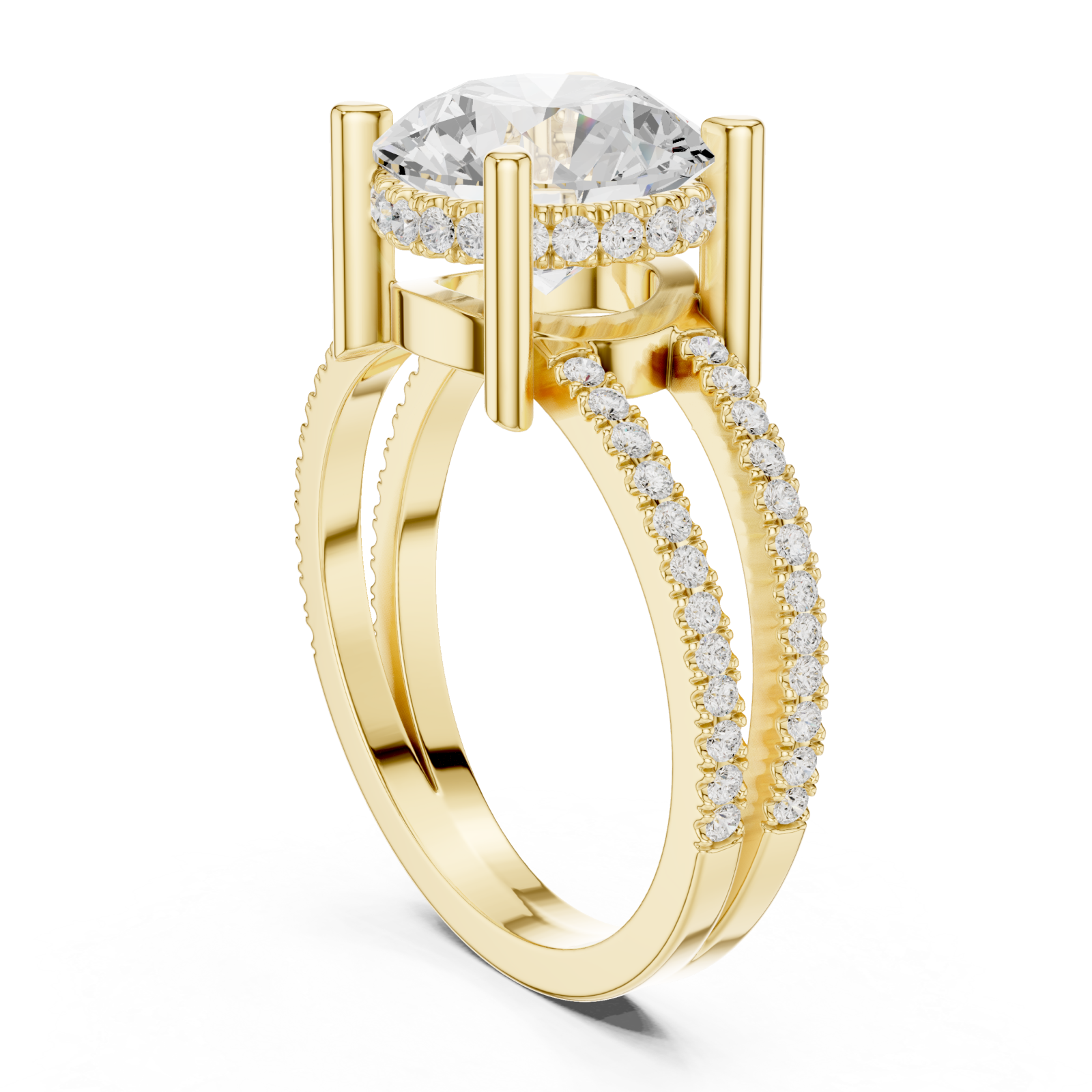  Gold Radiant Twirl Pavé Crown Embrace Ring Left View