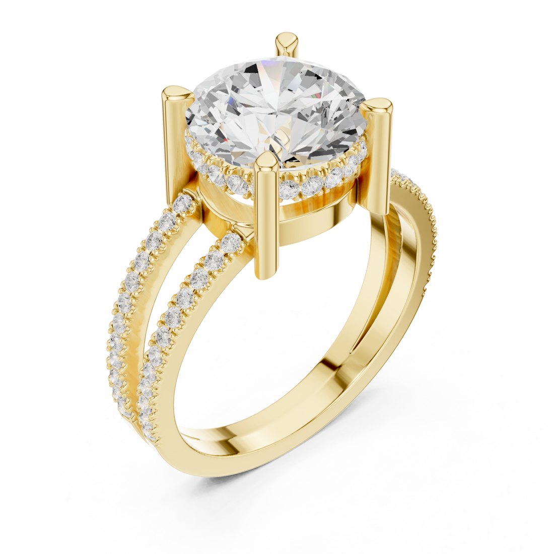 Gold Radiant Twirl Pavé Crown Embrace Ring Right View