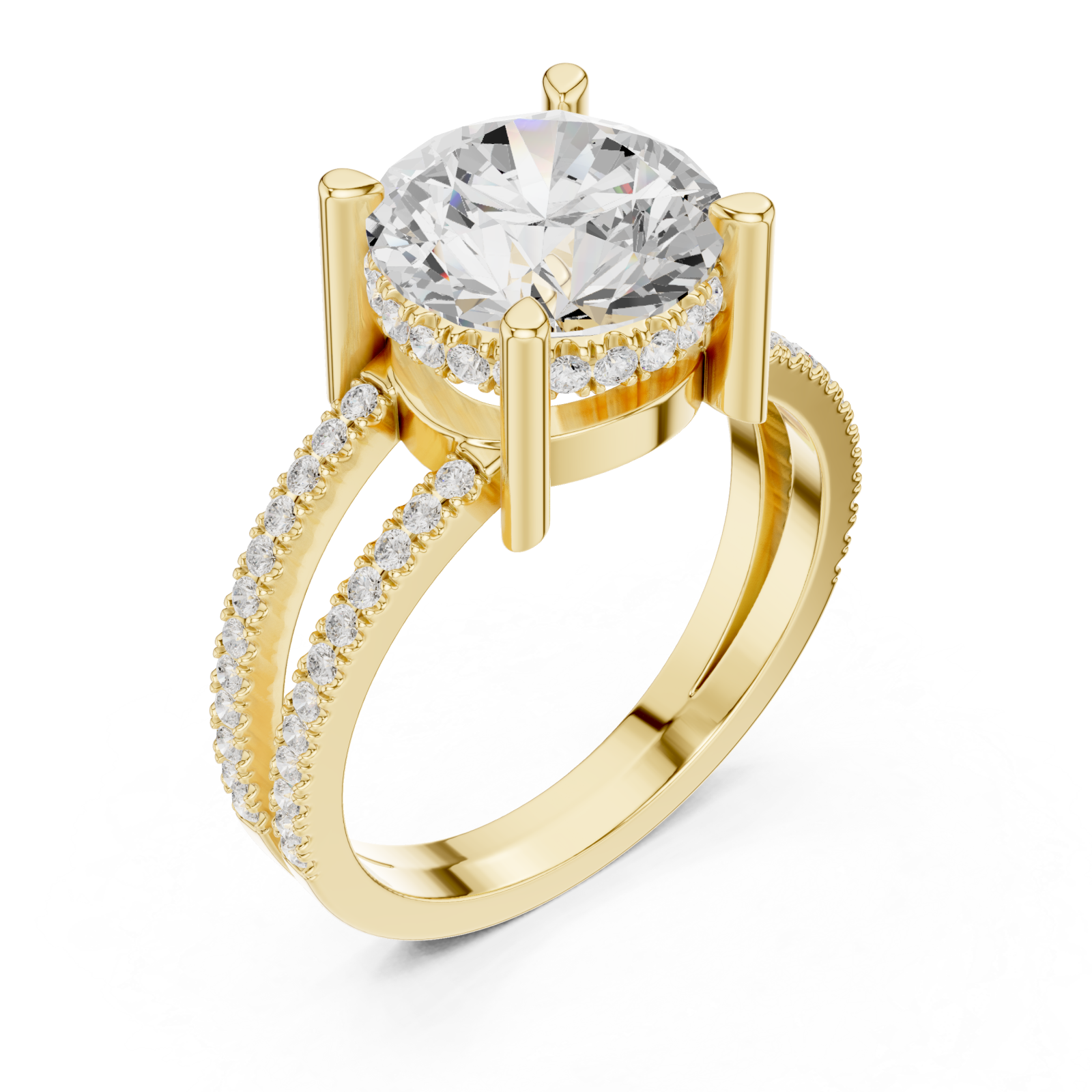 Gold Radiant Twirl Pavé Crown Embrace Ring Right View