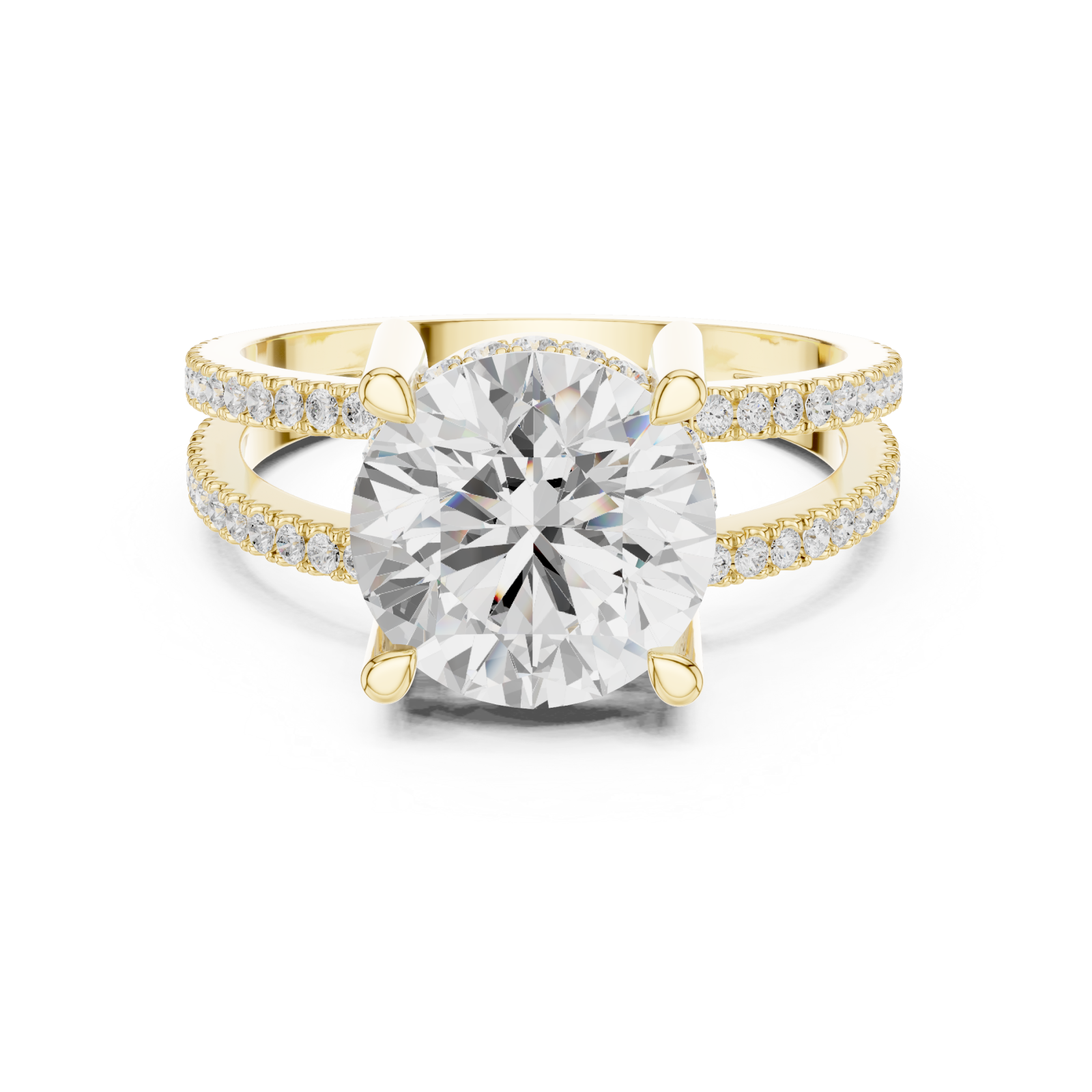  Gold Radiant Twirl Pavé Crown Embrace Ring Front View