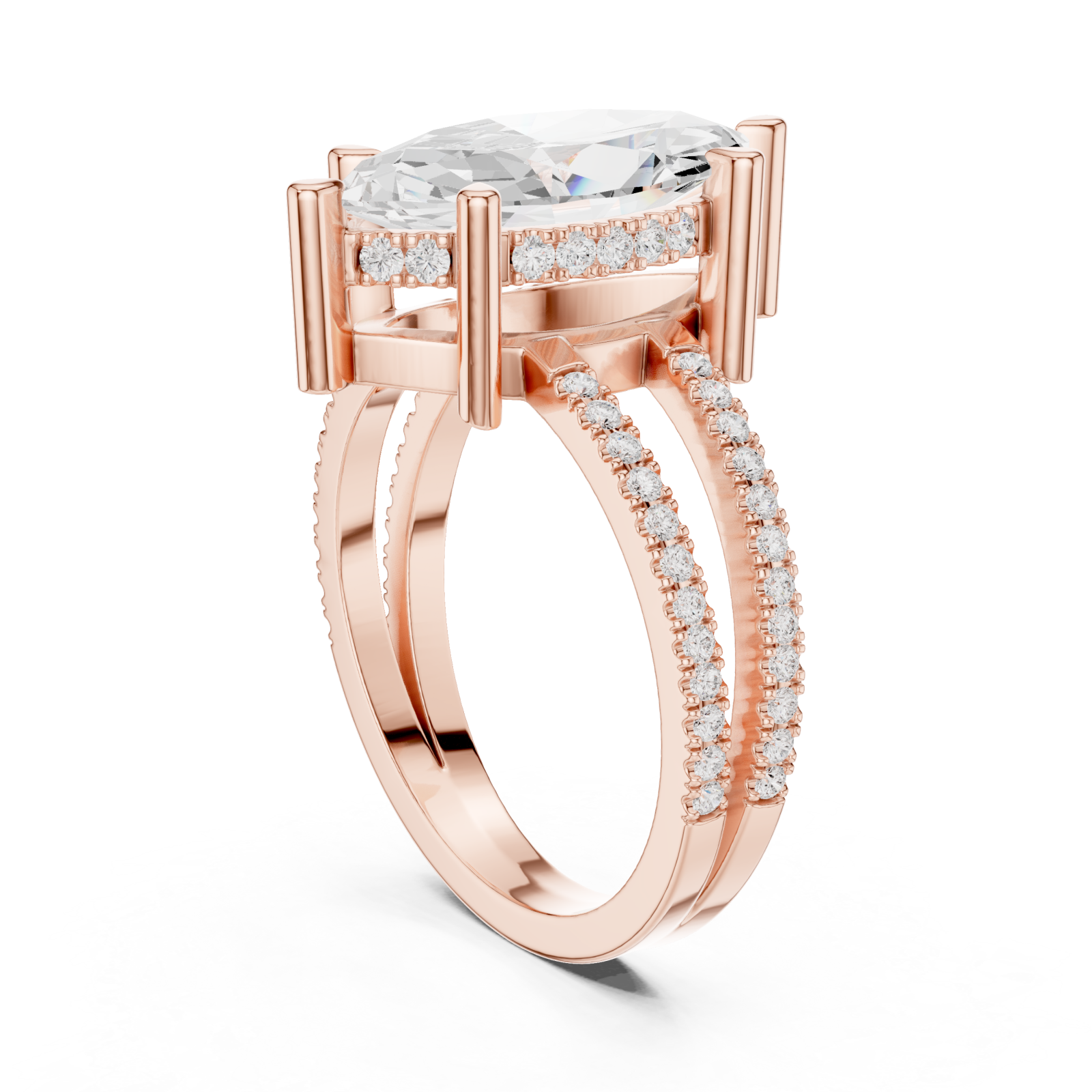  Rose Gold Infinite Sparkle Arched Twin Band Ring Left View