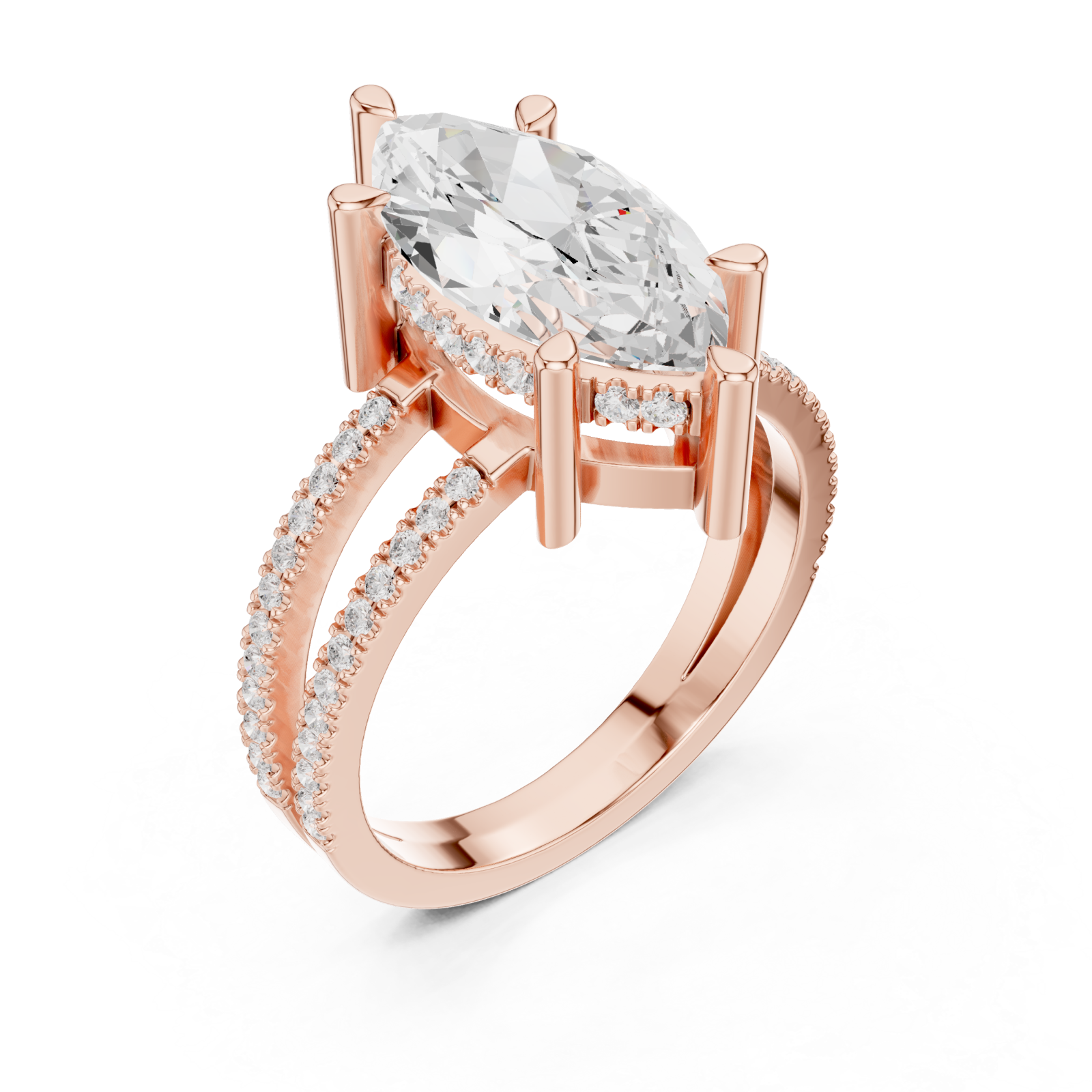  Rose Gold Infinite Sparkle Arched Twin Band Ring Right View