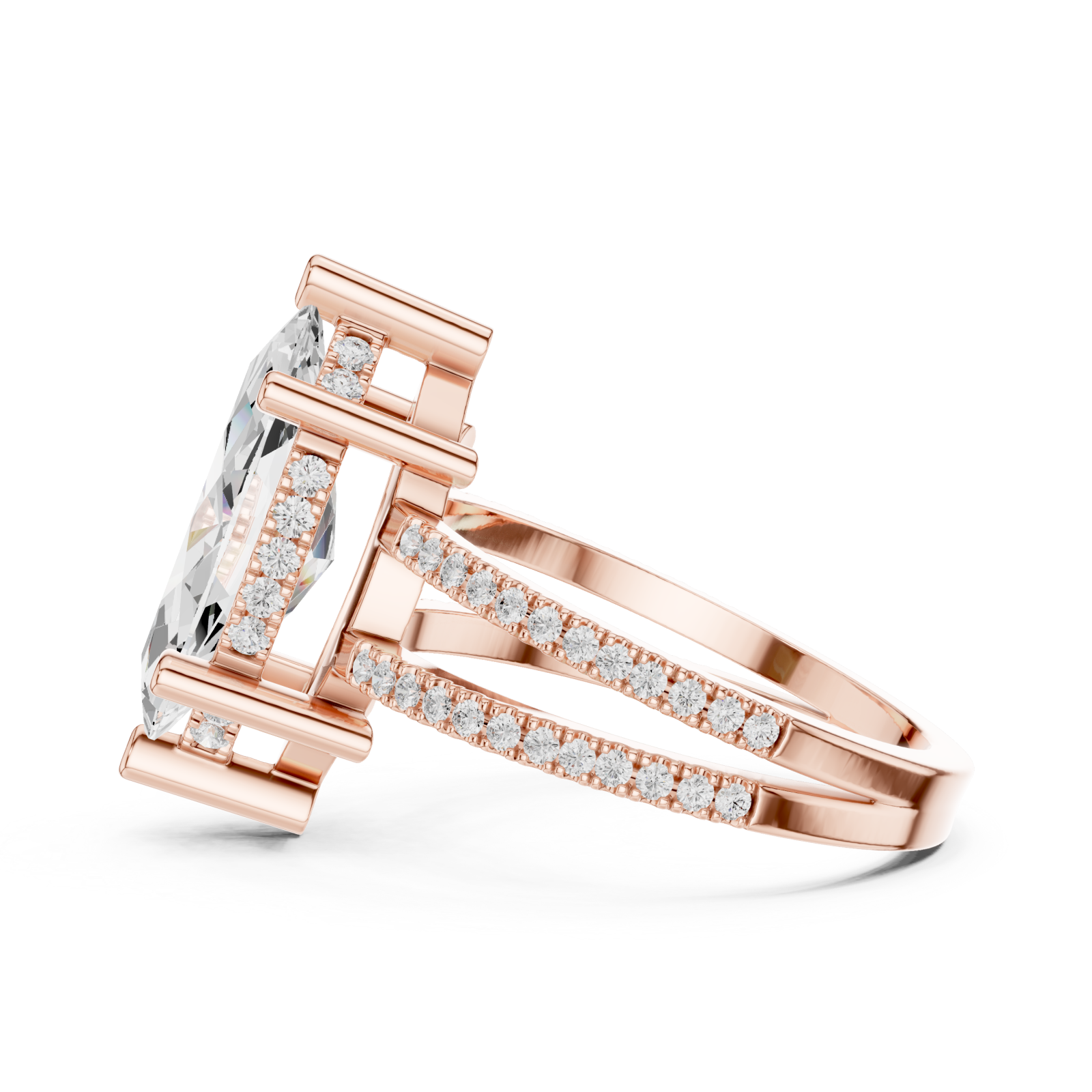  Rose Gold Infinite Sparkle Arched Twin Band Ring Side View