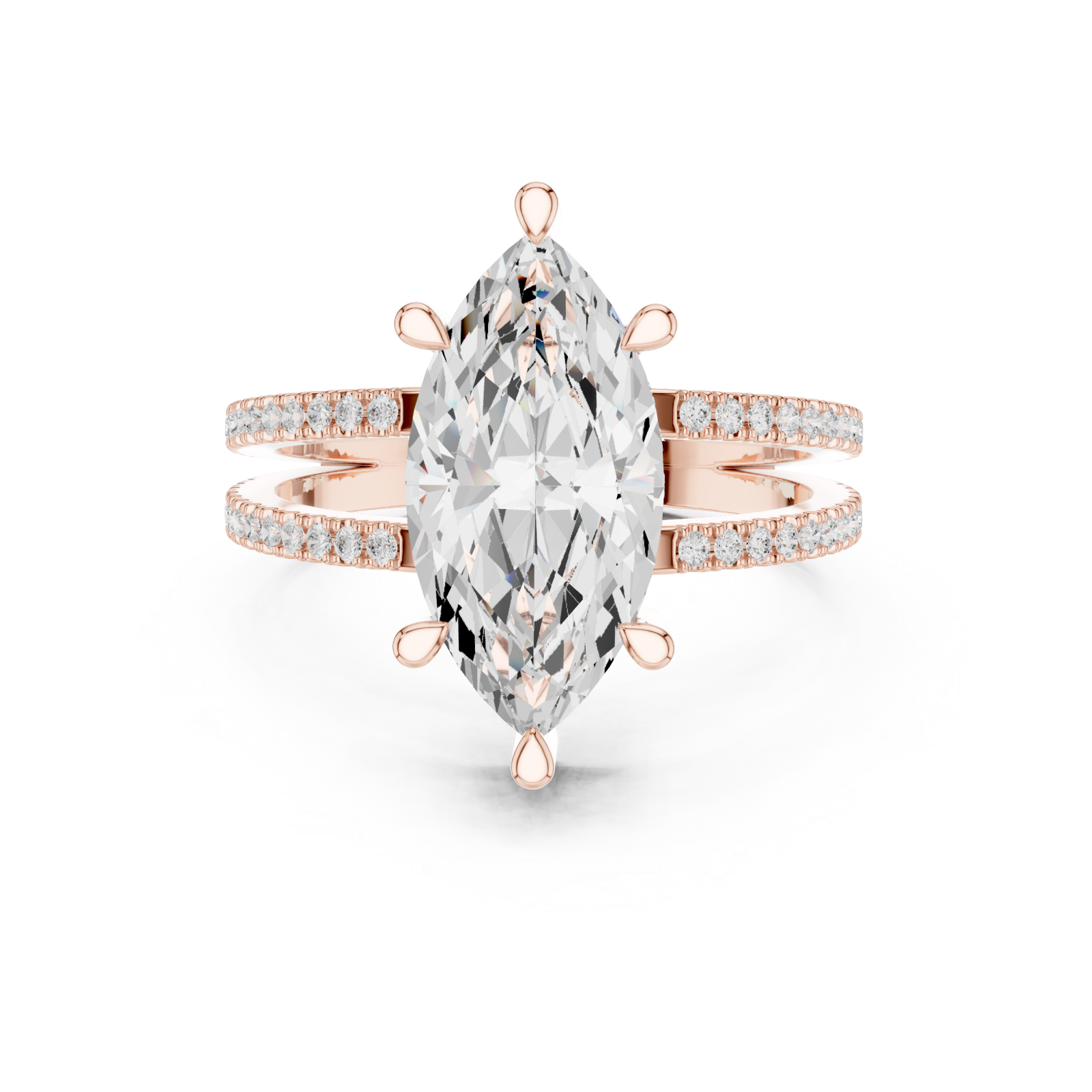  Rose Gold Infinite Sparkle Arched Twin Band Ring Front View