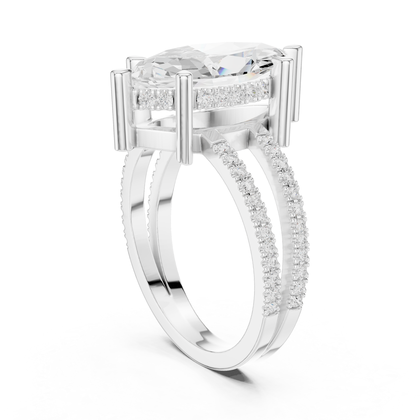  White Gold Infinite Sparkle Arched Twin Band Ring Left View