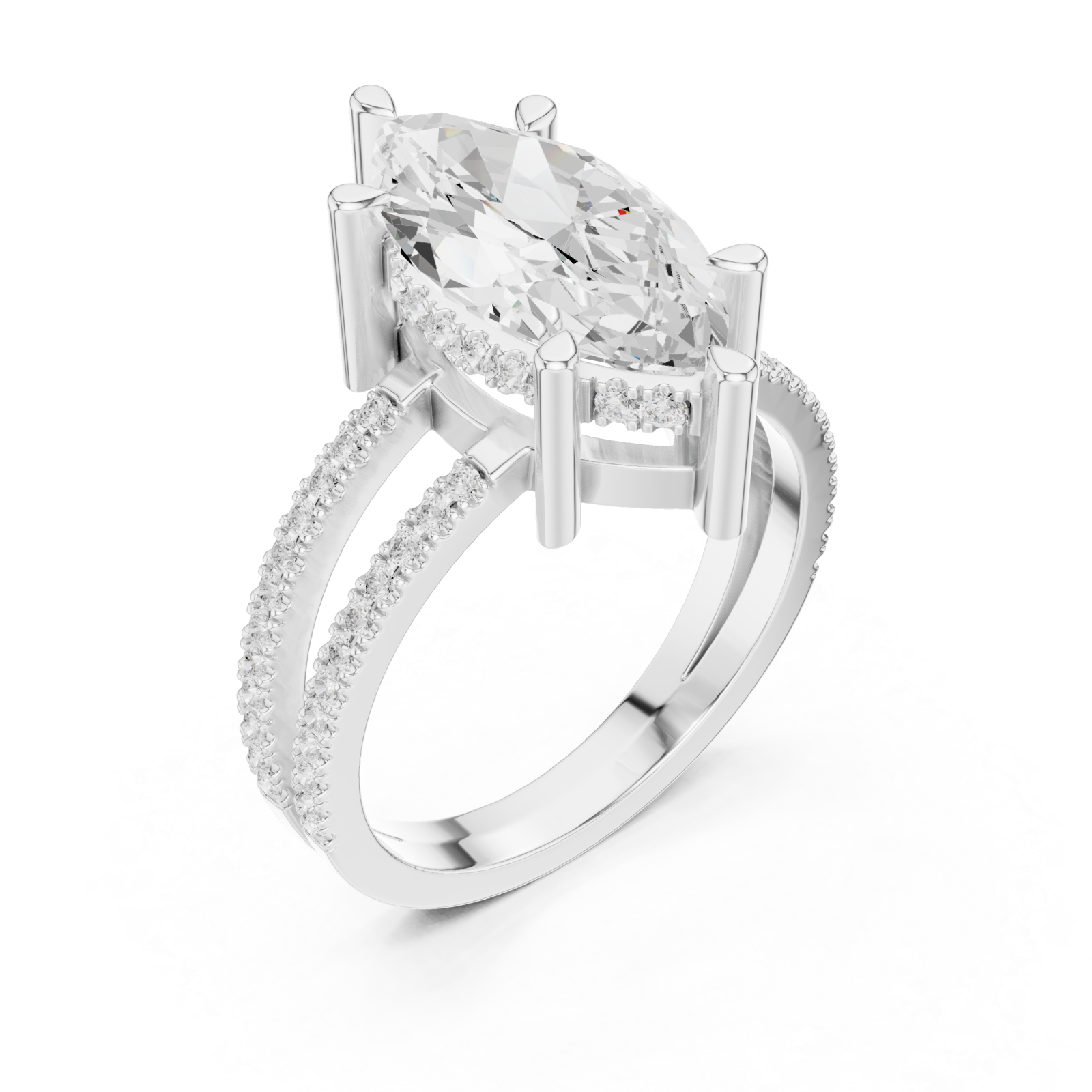  White Gold Infinite Sparkle Arched Twin Band Ring Right View