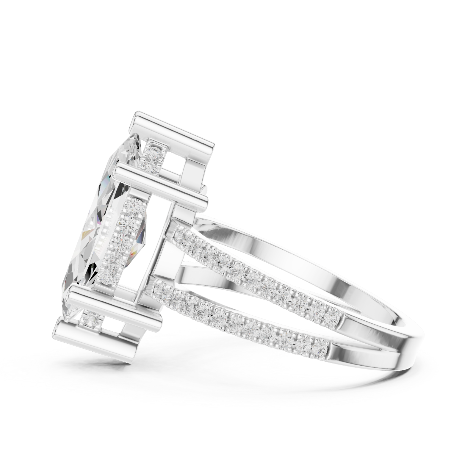  White Gold Infinite Sparkle Arched Twin Band Ring Side View