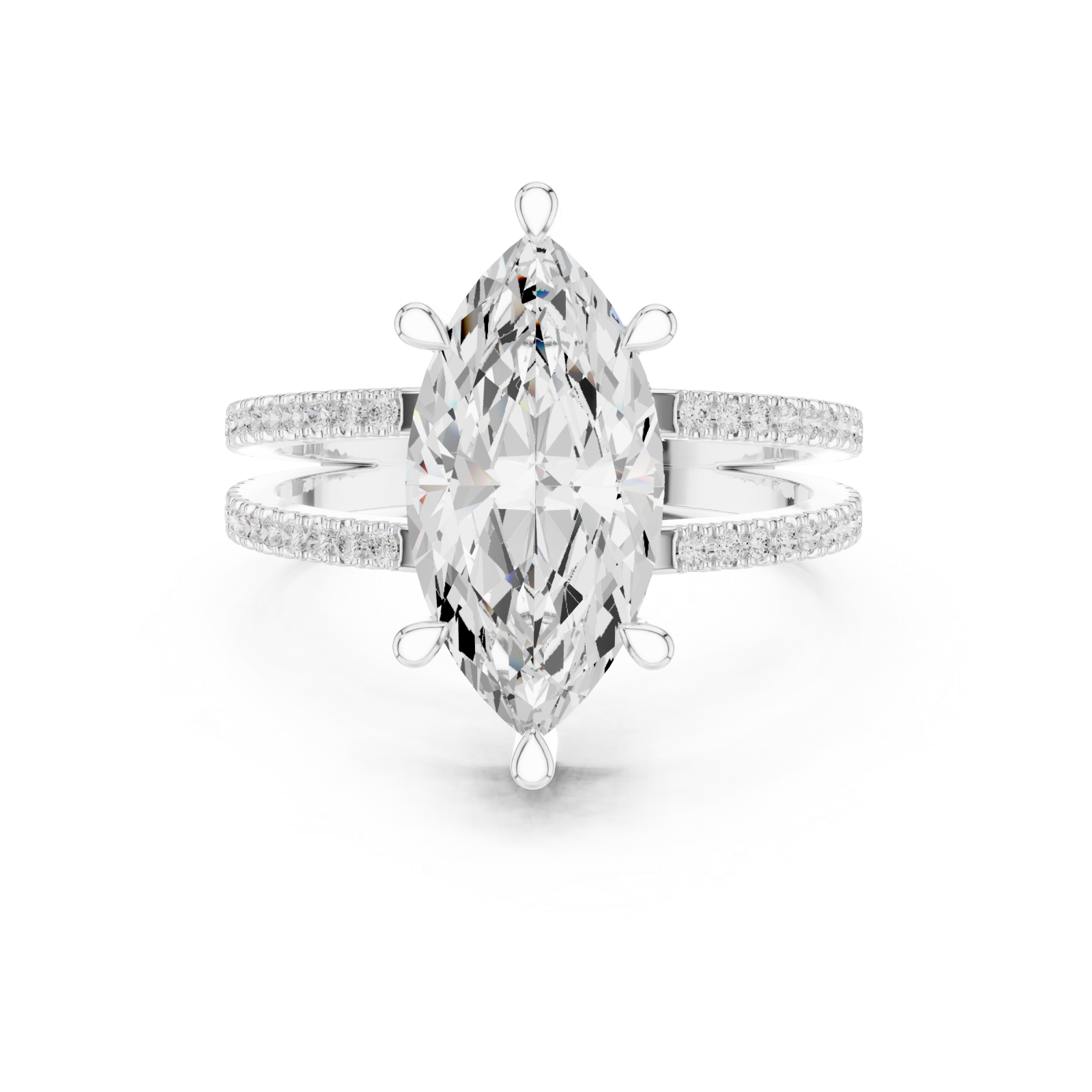  White Gold Infinite Sparkle Arched Twin Band Ring Front View
