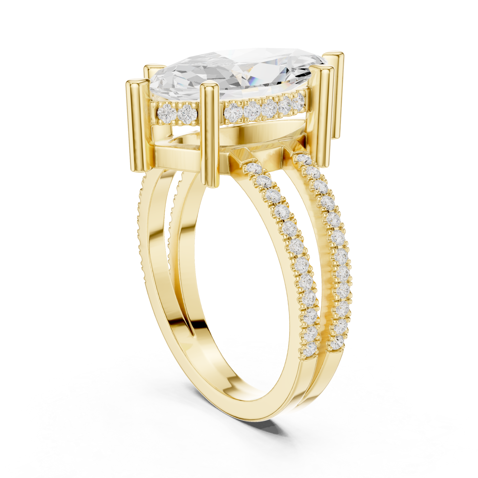  Gold Infinite Sparkle Arched Twin Band Ring Left View
