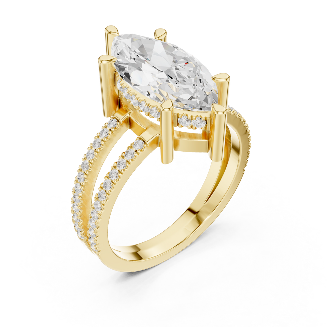 Gold Infinite Sparkle Arched Twin Band Ring Right View