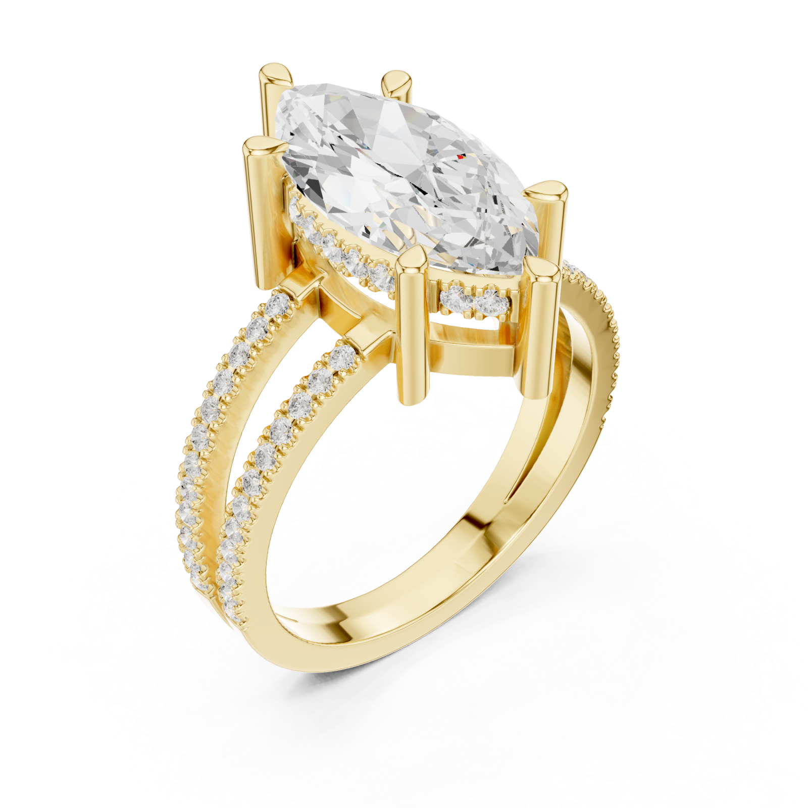 Gold Infinite Sparkle Arched Twin Band Ring Right View