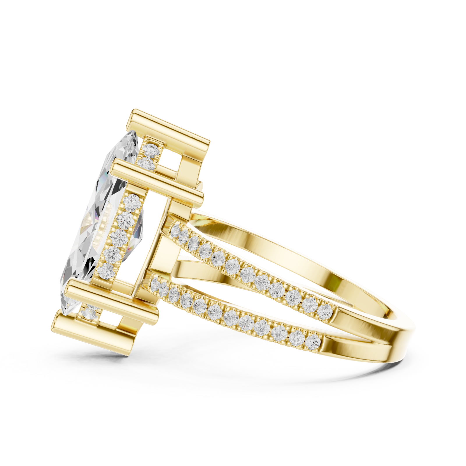  Gold Infinite Sparkle Arched Twin Band Ring Side View