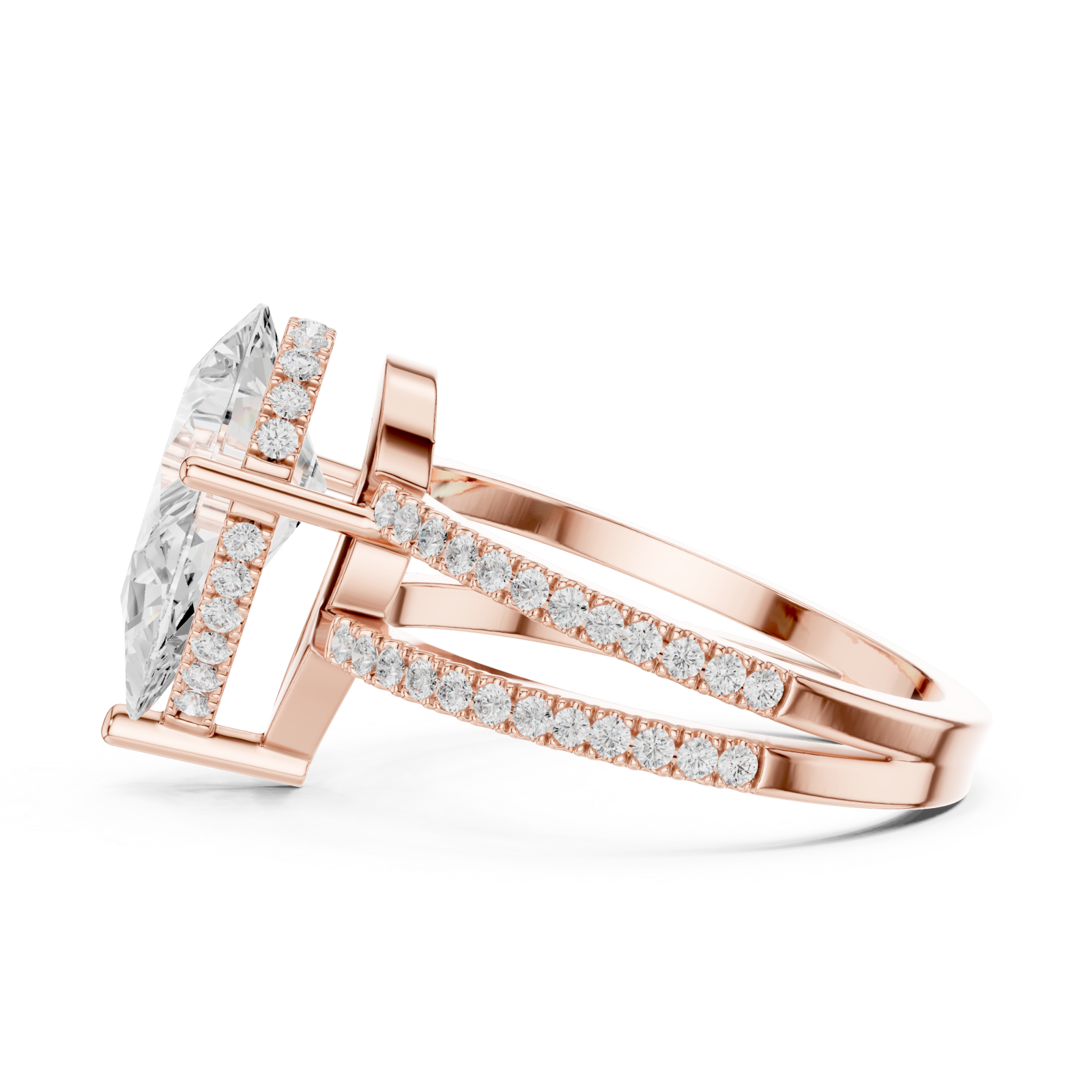  Rose Gold Celestial Marquise Twin Row Ring Side View