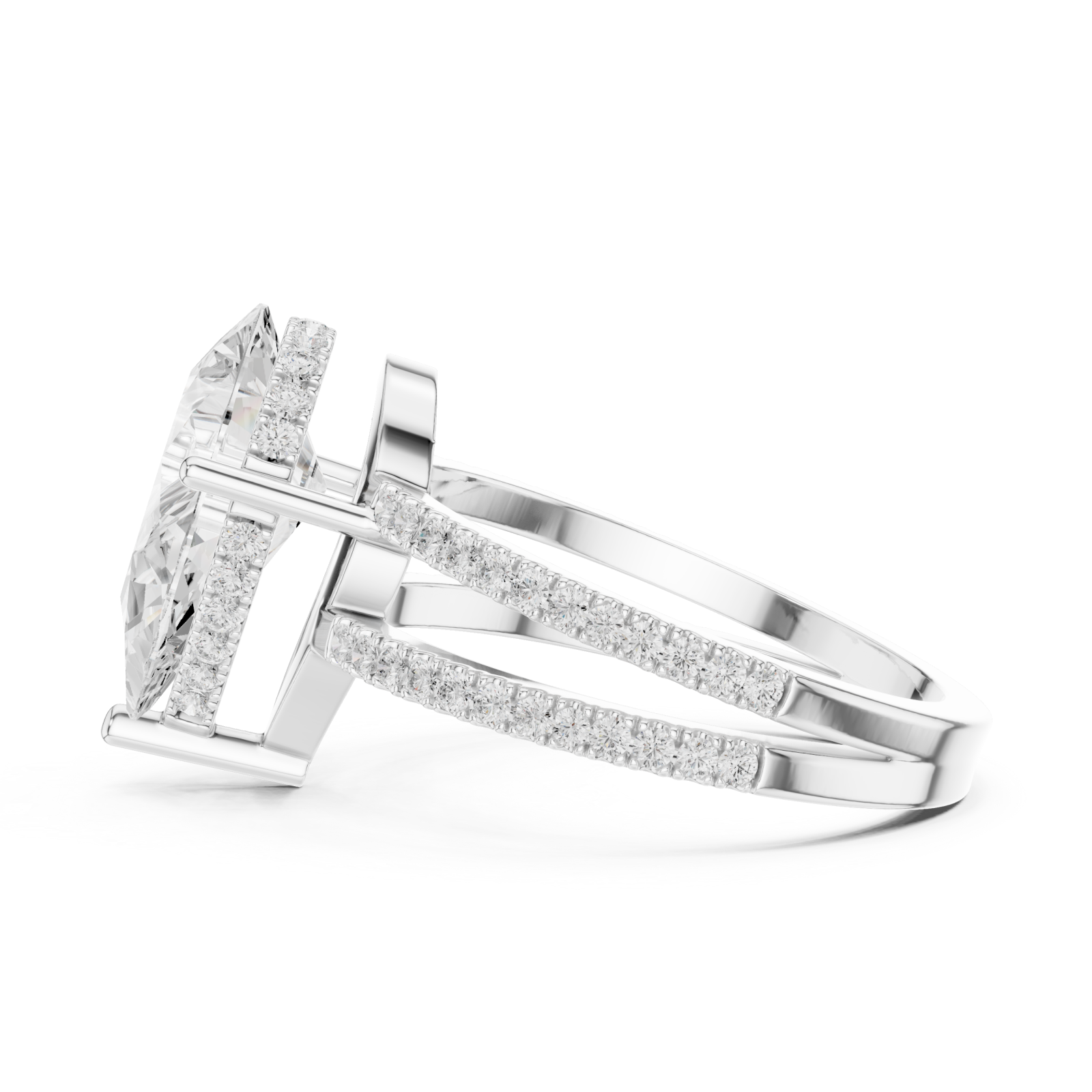  White Gold Celestial Marquise Twin Row Ring Side View