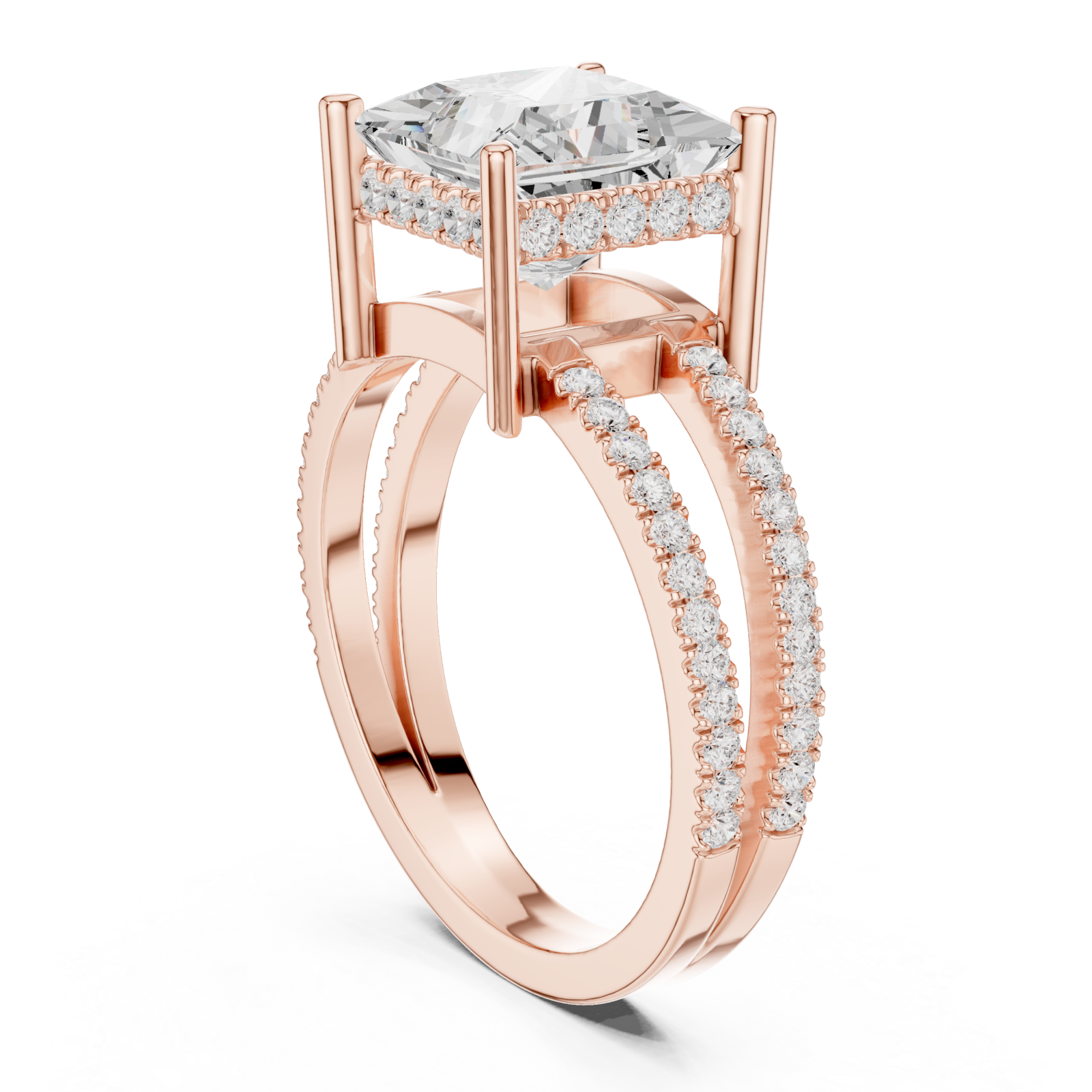  Rose Gold Radiant Plaza Double Row Band Ring Left View