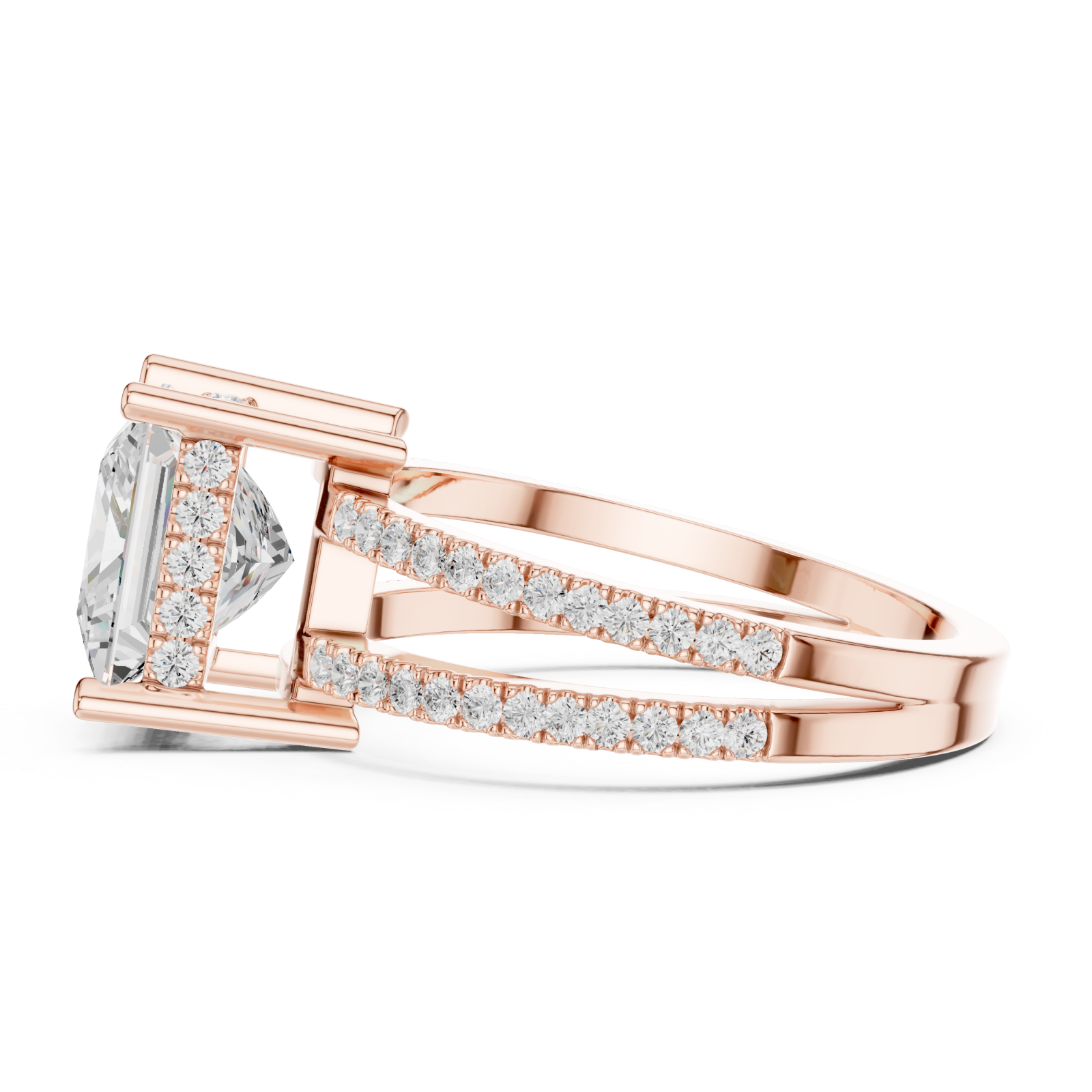  Rose Gold Radiant Plaza Double Row Band Ring Side View