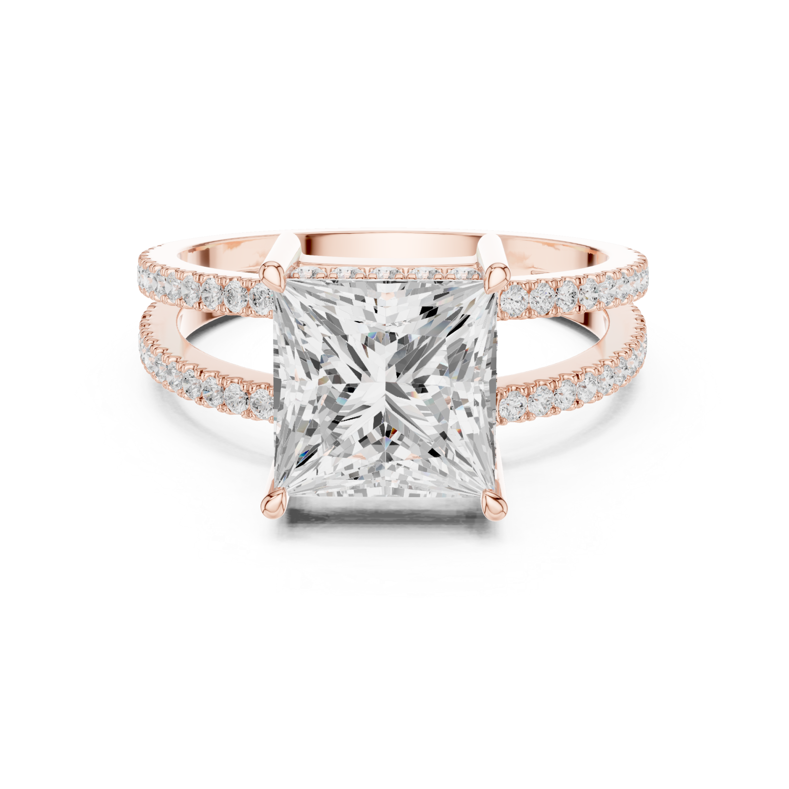  Rose Gold Radiant Plaza Double Row Band Ring Front View