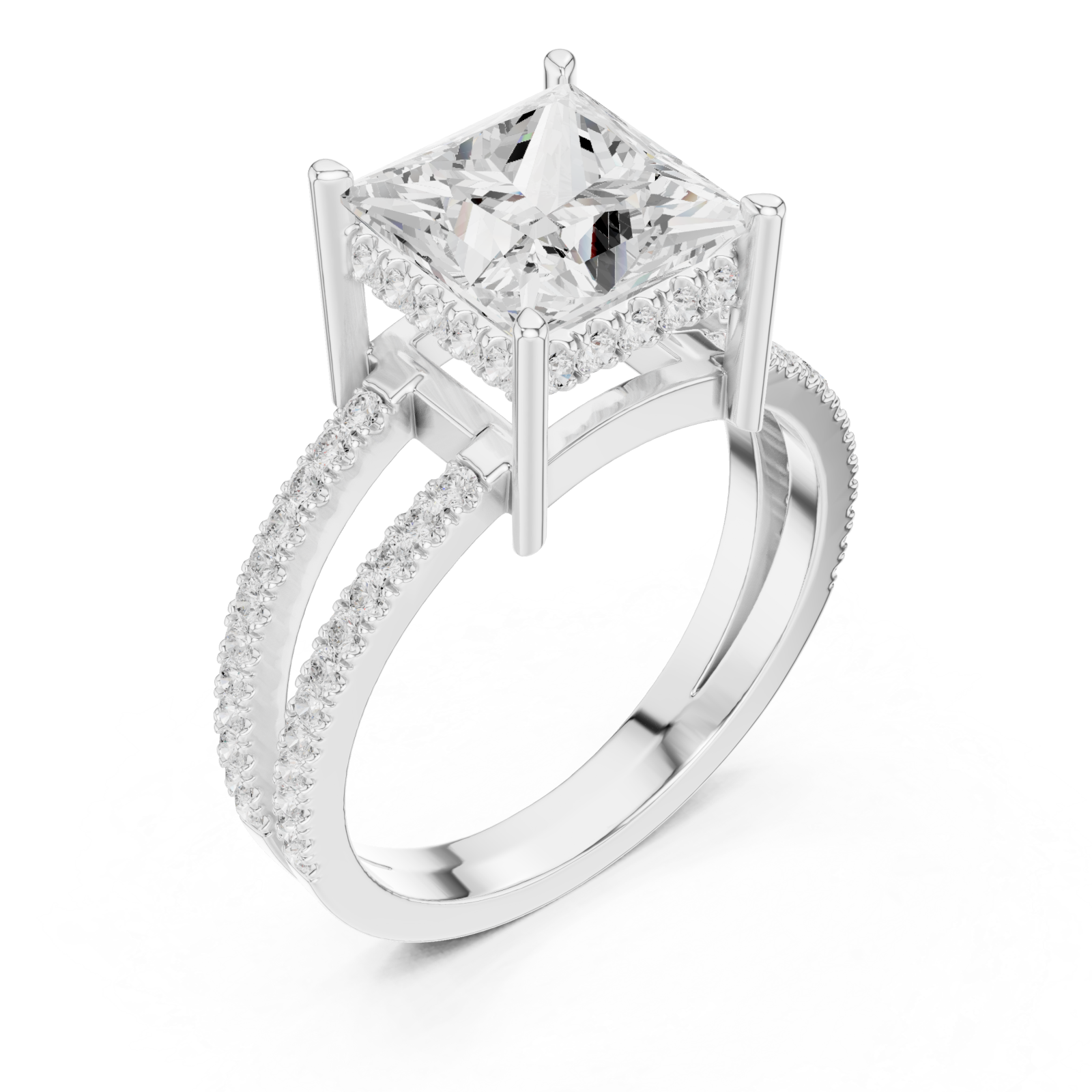  White Gold Radiant Plaza Double Row Band Ring Right View