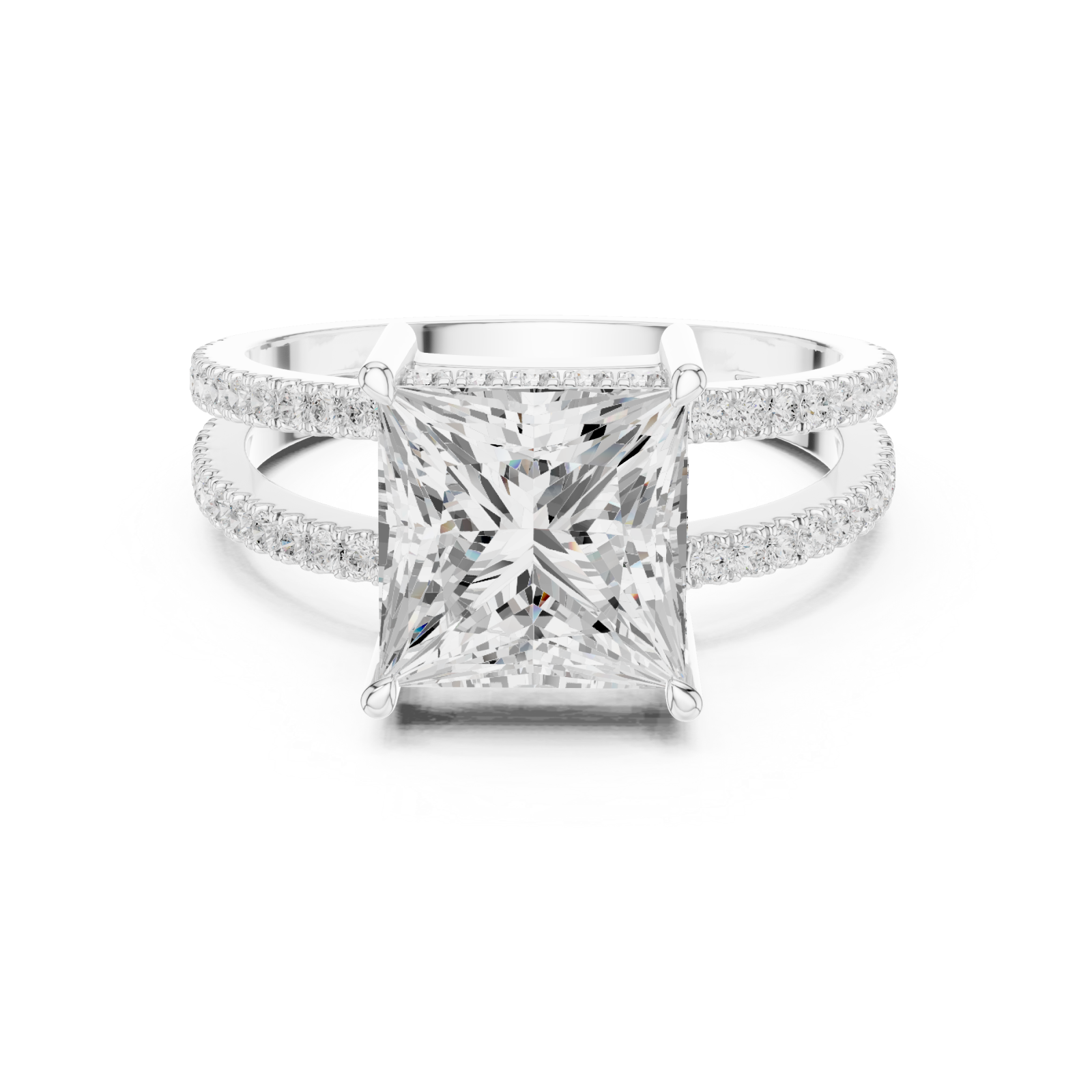  White Gold Radiant Plaza Double Row Band Ring Front View