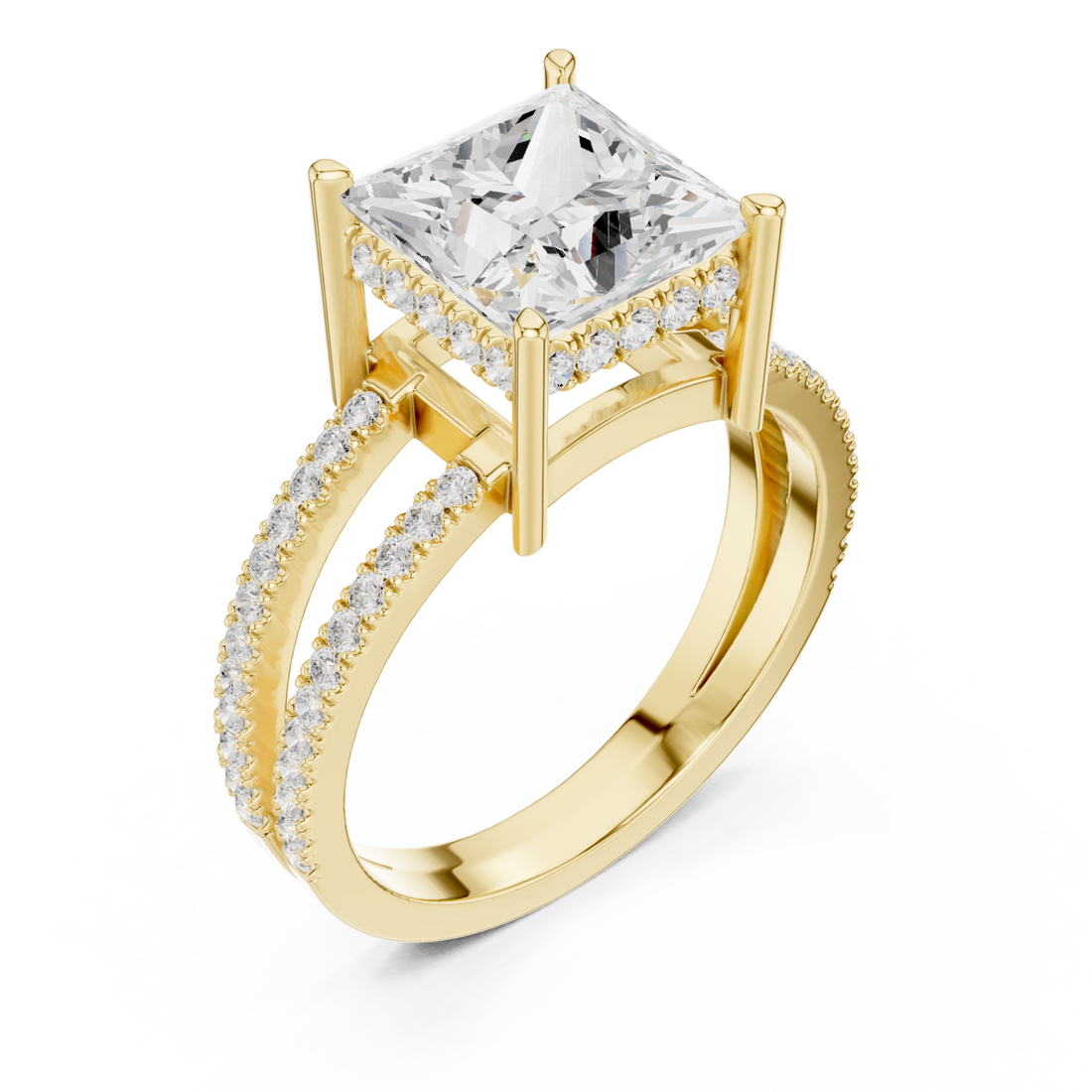 Gold Radiant Plaza Double Row Band Ring Right View