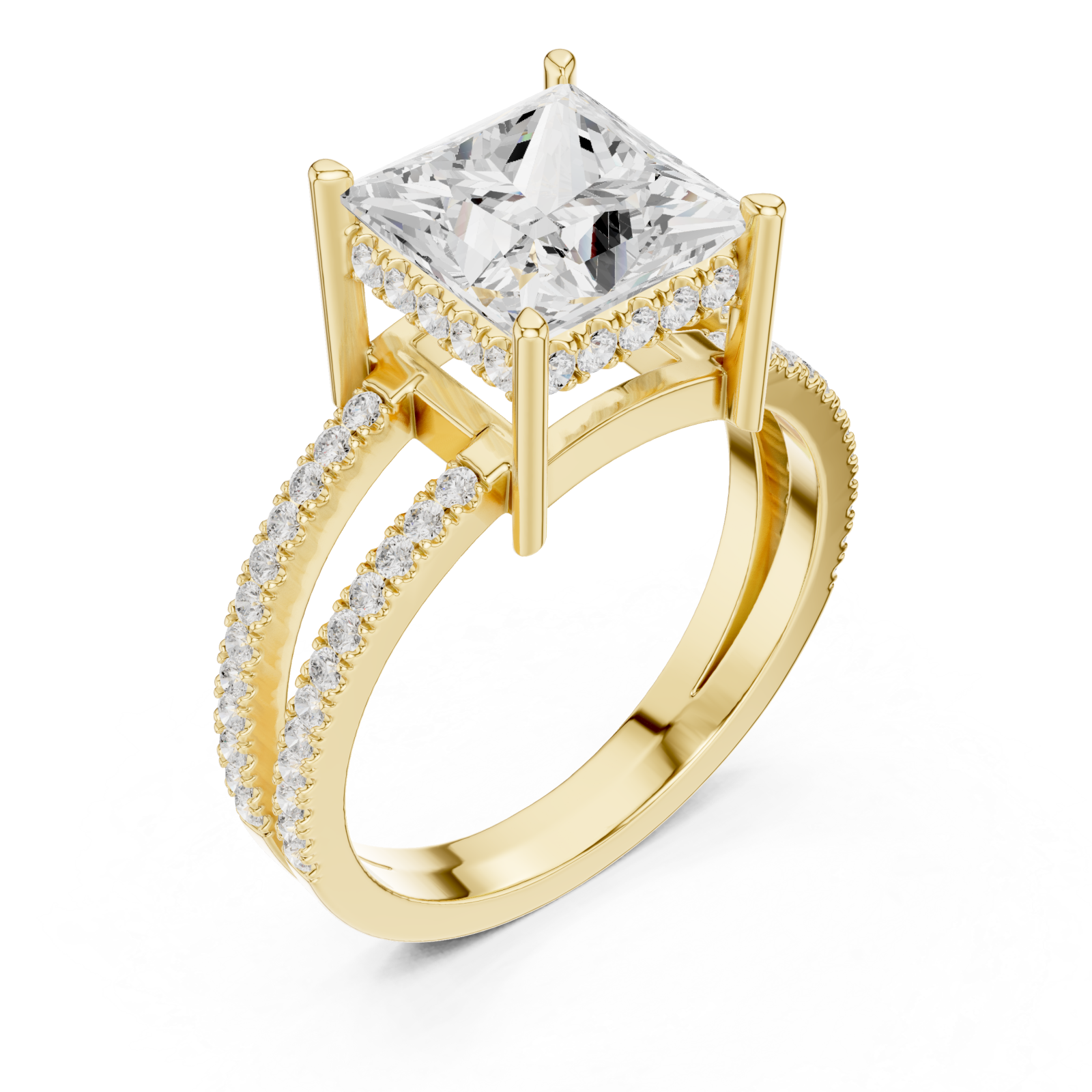 Gold Radiant Plaza Double Row Band Ring Right View