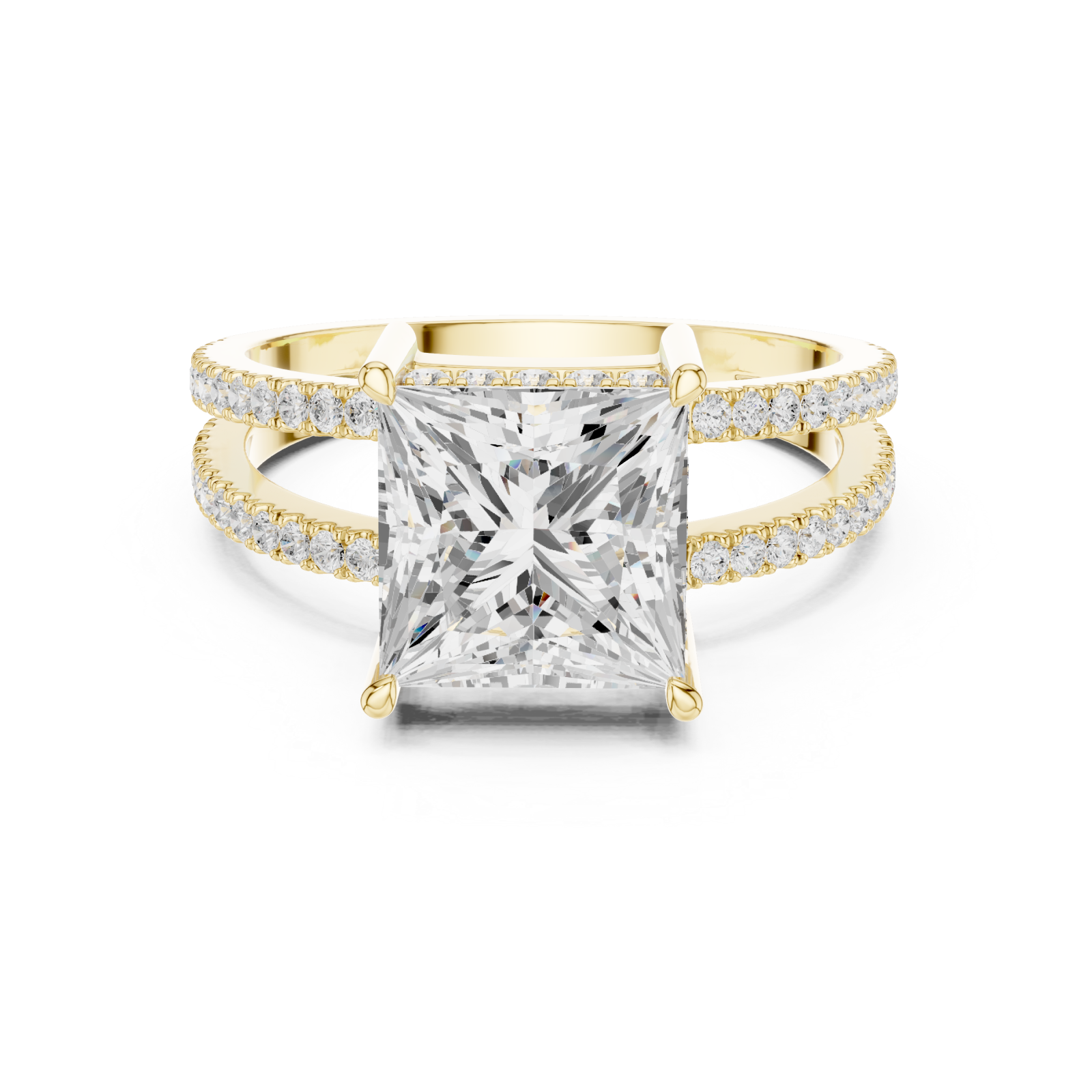  Gold Radiant Plaza Double Row Band Ring Front View