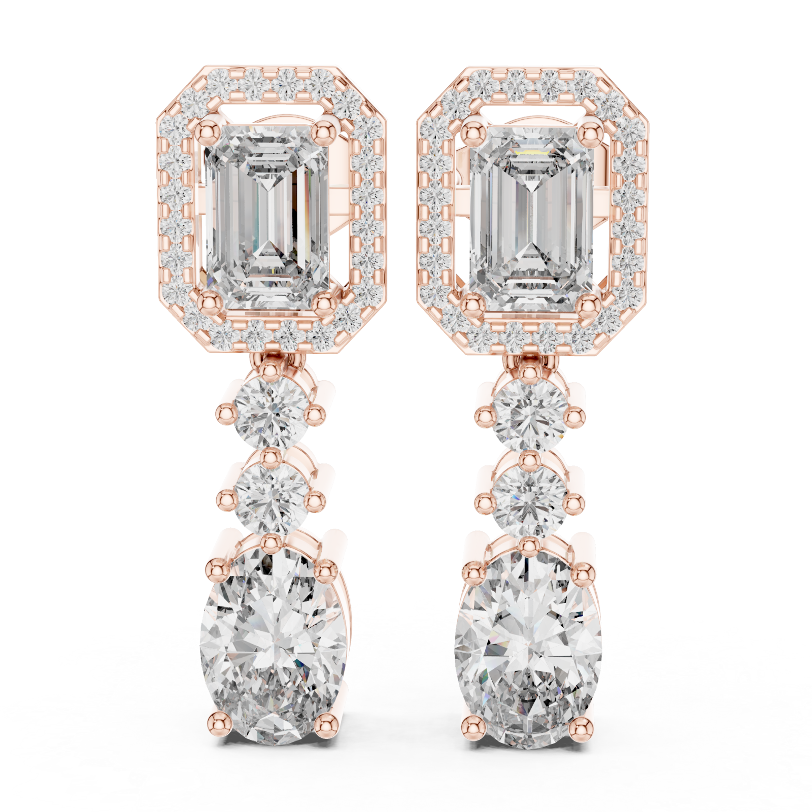  Rose Gold Radiant Tower Drop Earrings Left View