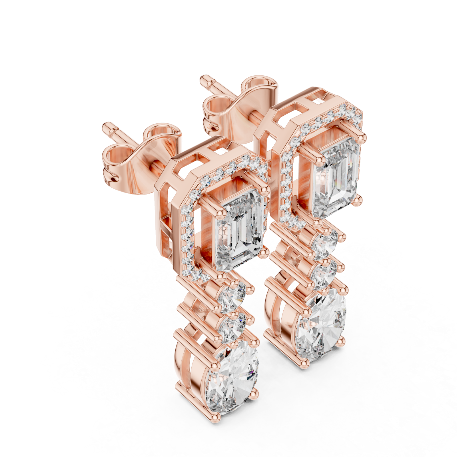  Rose Gold Radiant Tower Drop Earrings Right View
