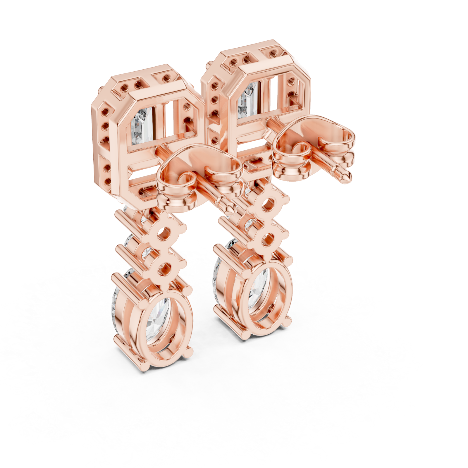  Rose Gold Radiant Tower Drop Earrings Side View