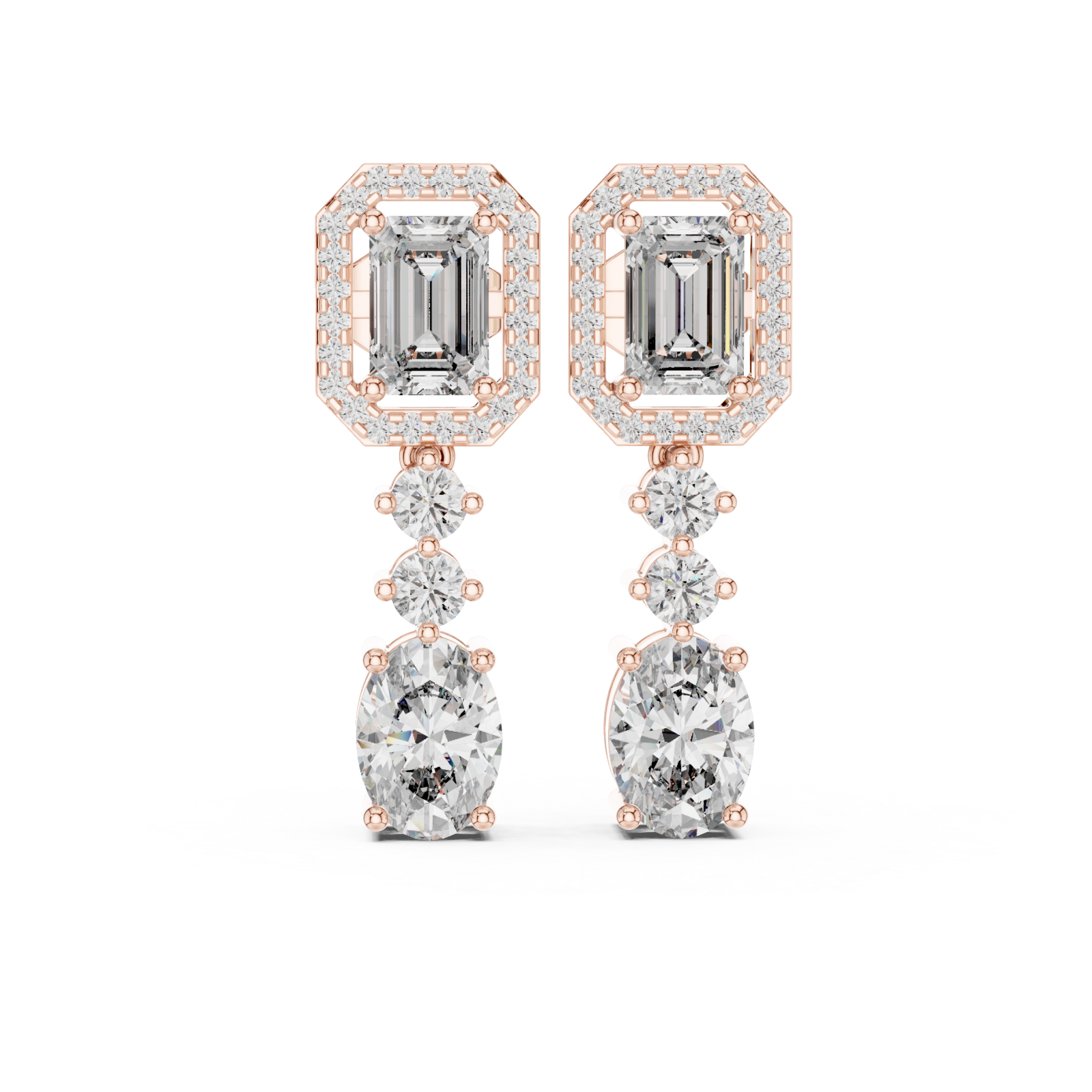  Rose Gold Radiant Tower Drop Earrings Front View