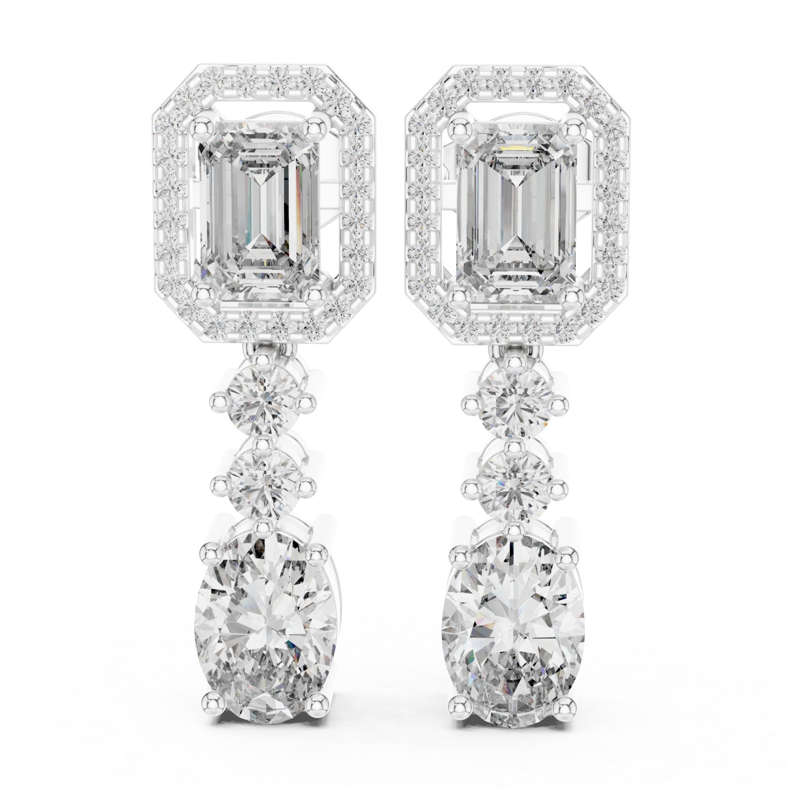  White Gold Radiant Tower Drop Earrings Left View