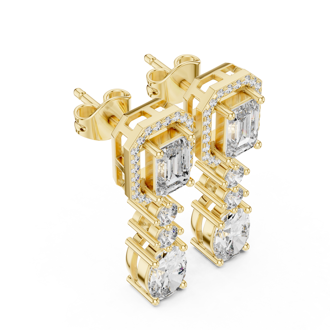Gold Radiant Tower Drop Earrings Right View
