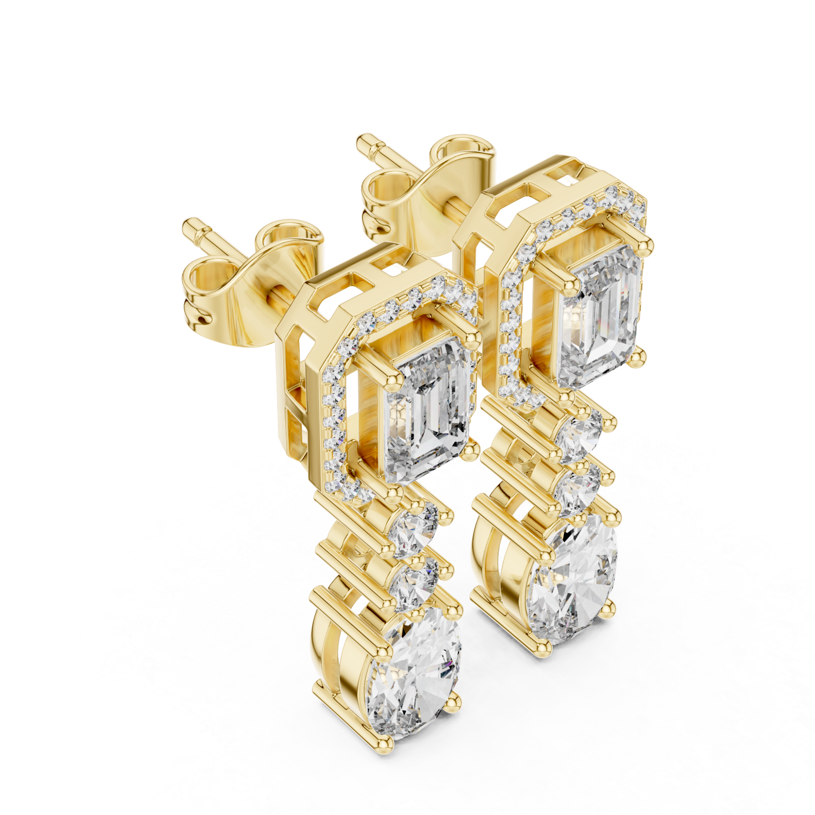 Gold Radiant Tower Drop Earrings Right View