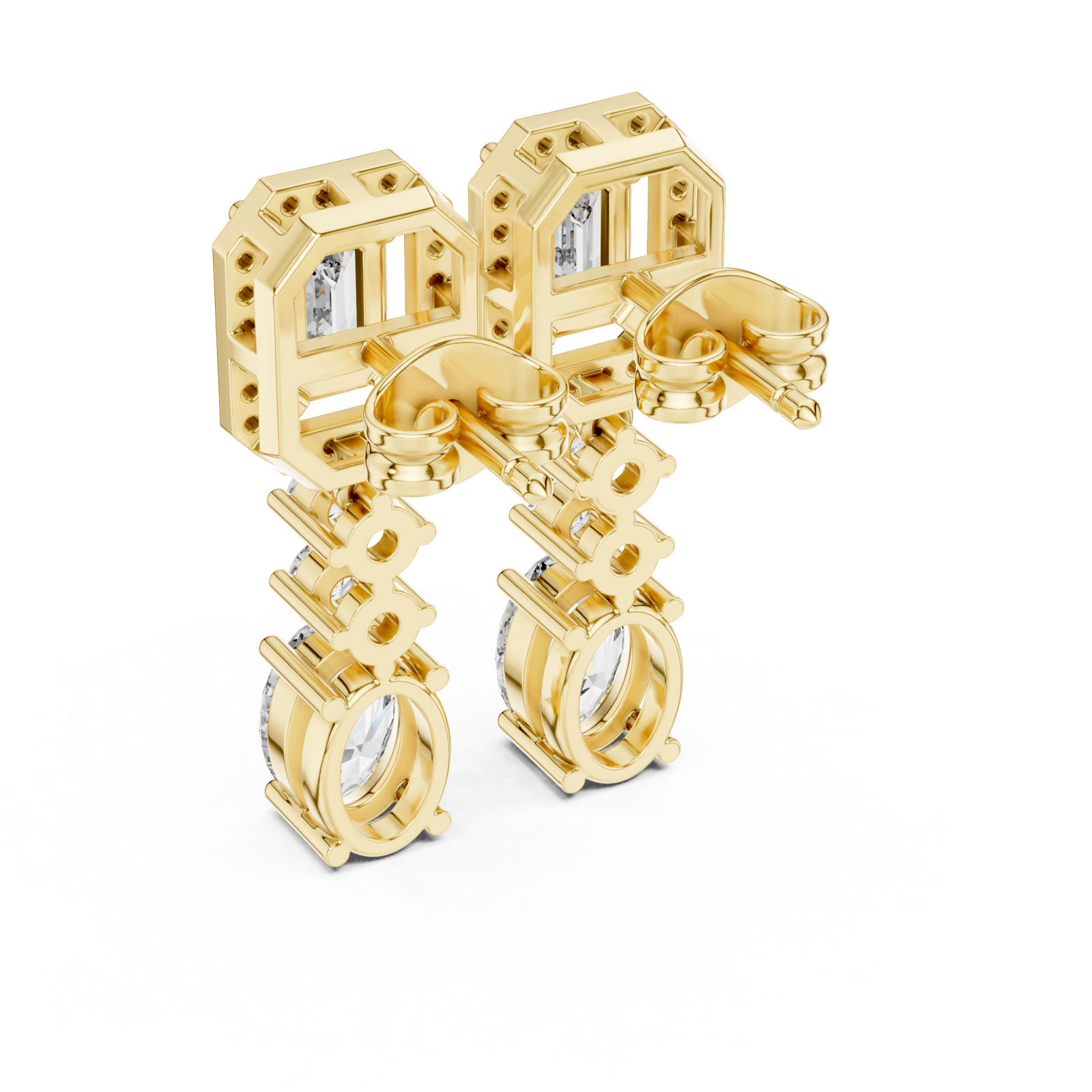  Gold Radiant Tower Drop Earrings Side View