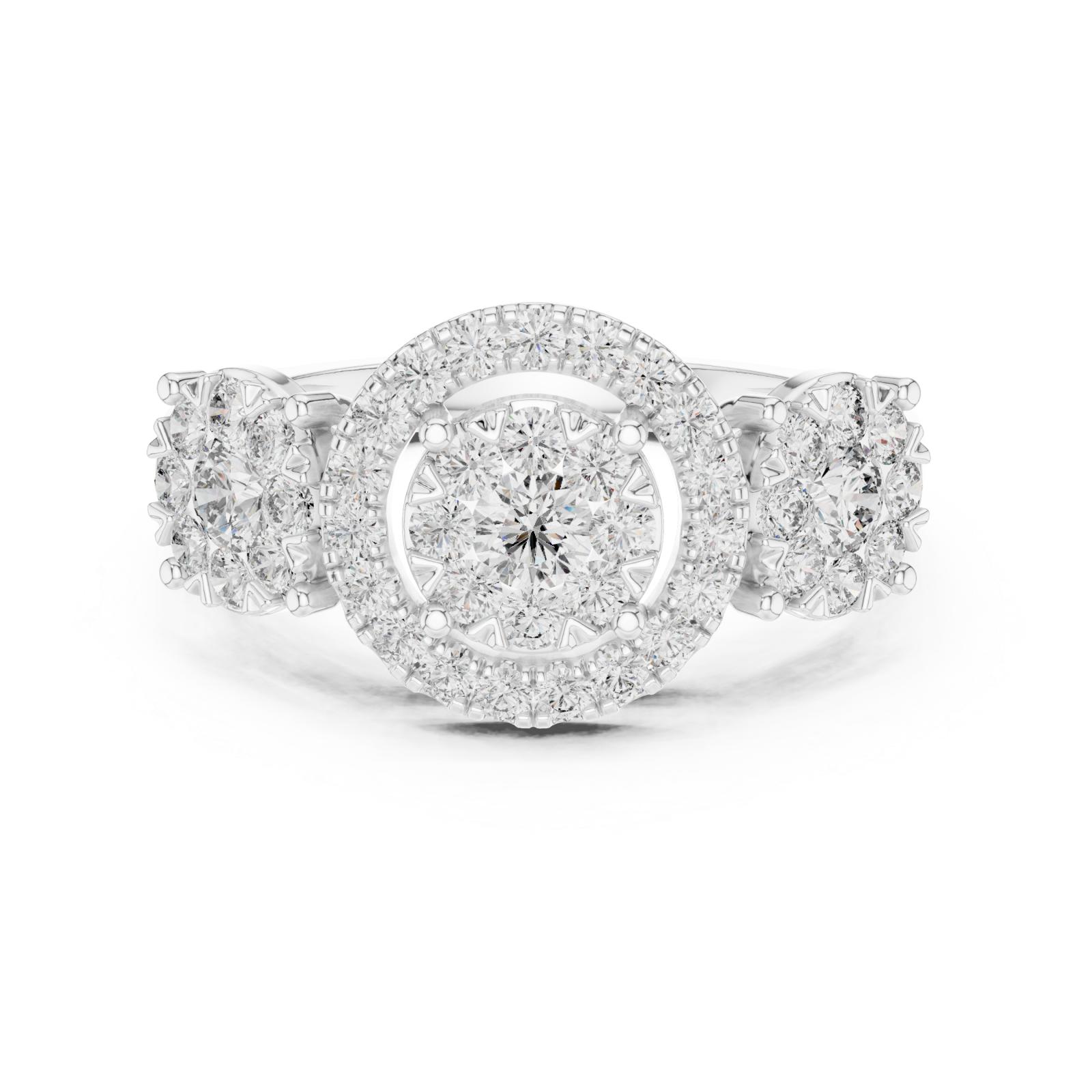  White Gold Floral Spiral Embrace Jewel Ring Front View
