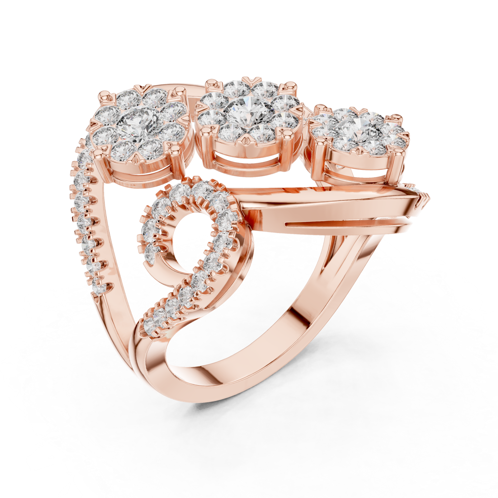  Rose Gold Petal Lattice Halo Band Ring Right View