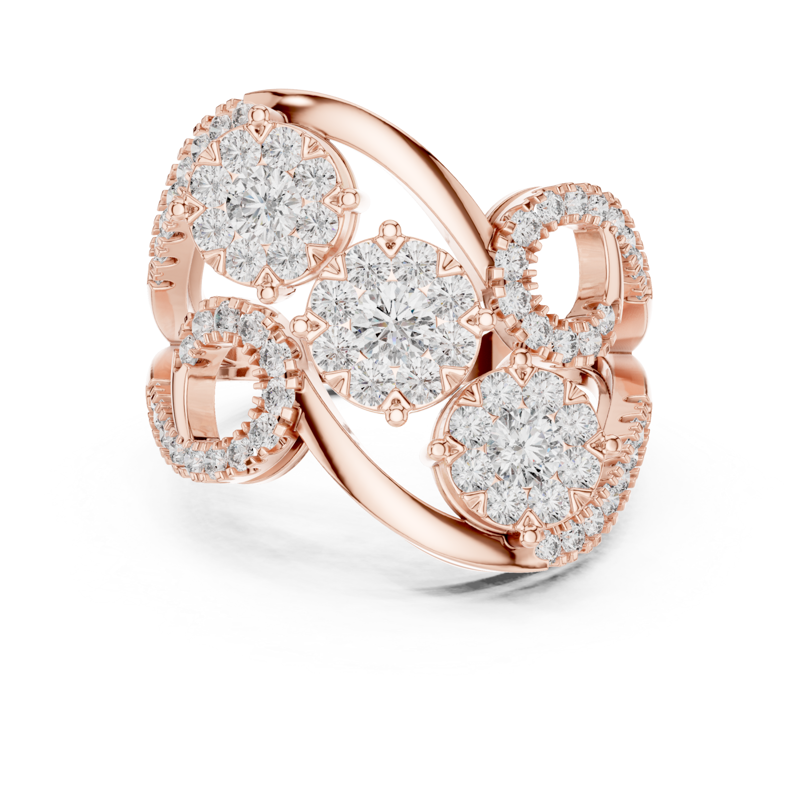  Rose Gold Petal Lattice Halo Band Ring Front View