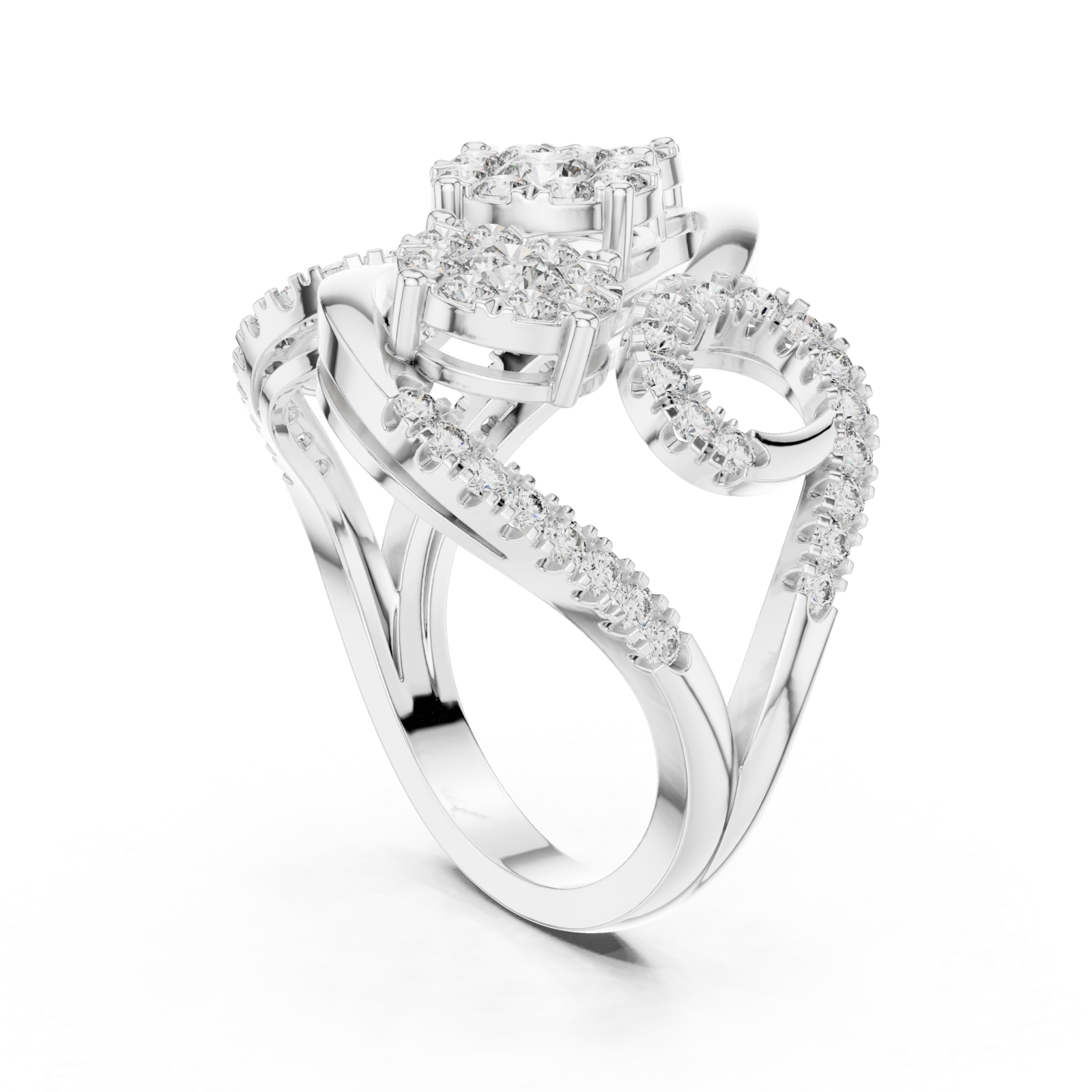  White Gold Petal Lattice Halo Band Ring Left View