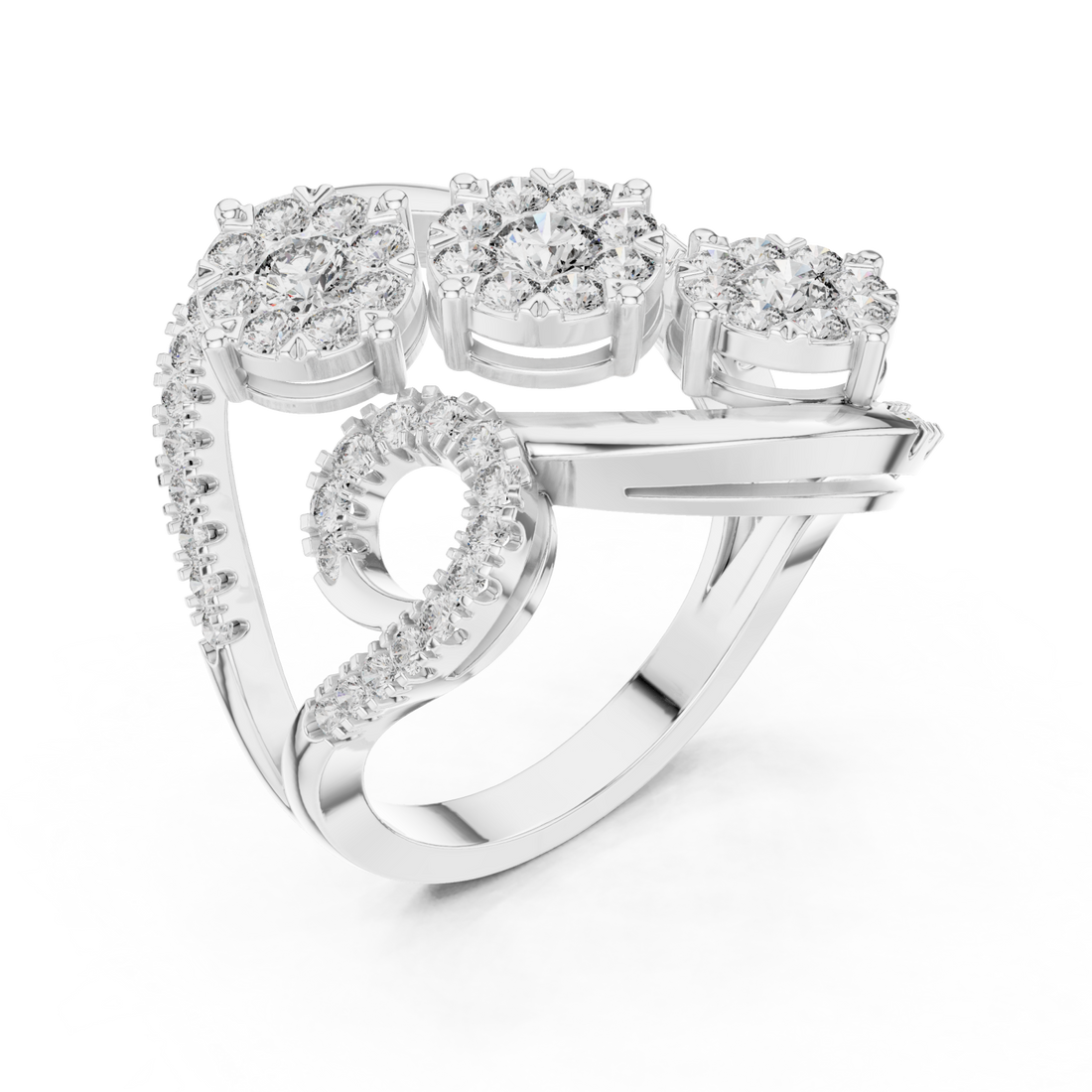  White Gold Petal Lattice Halo Band Ring Right View
