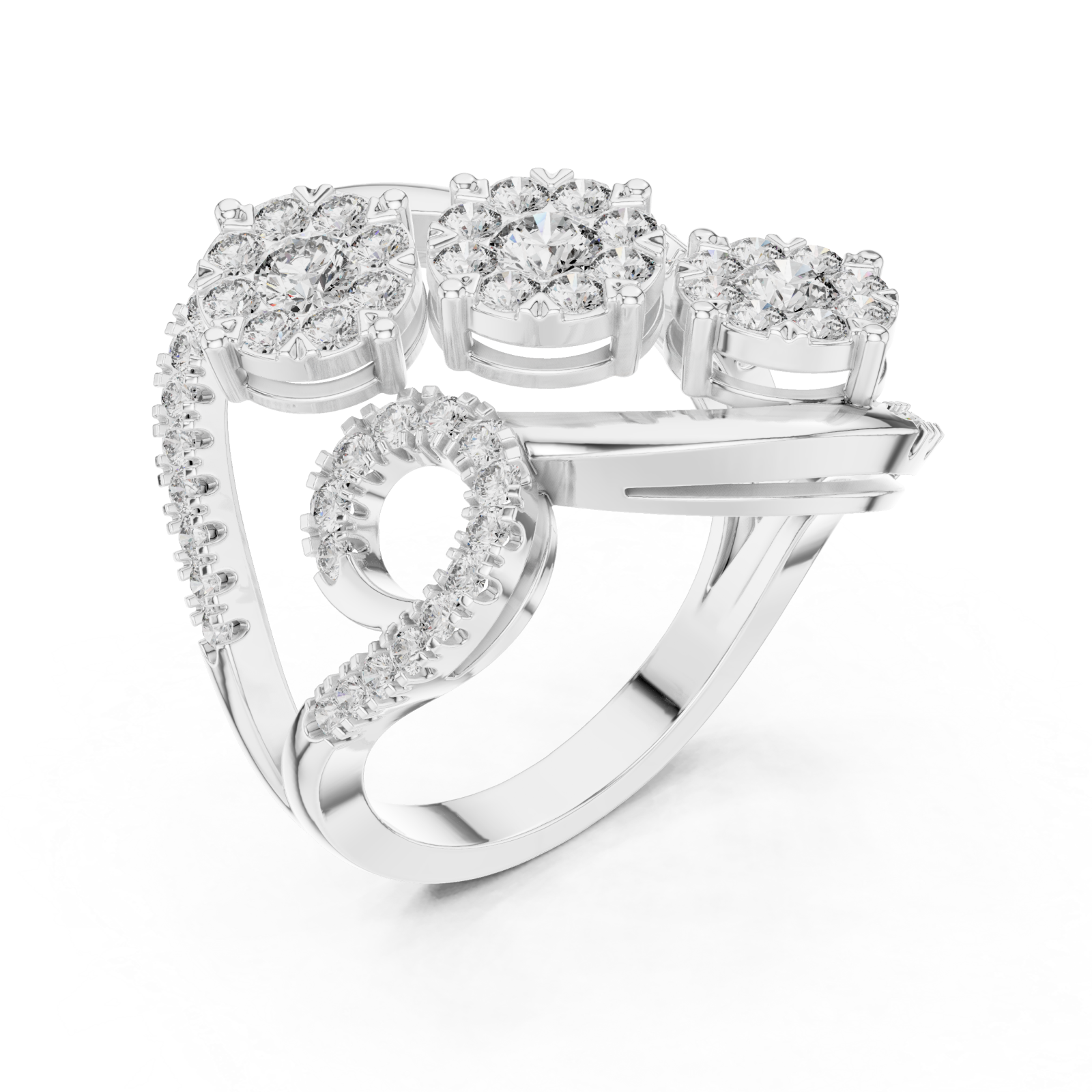  White Gold Petal Lattice Halo Band Ring Right View