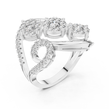  White Gold Petal Lattice Halo Band Ring Right View