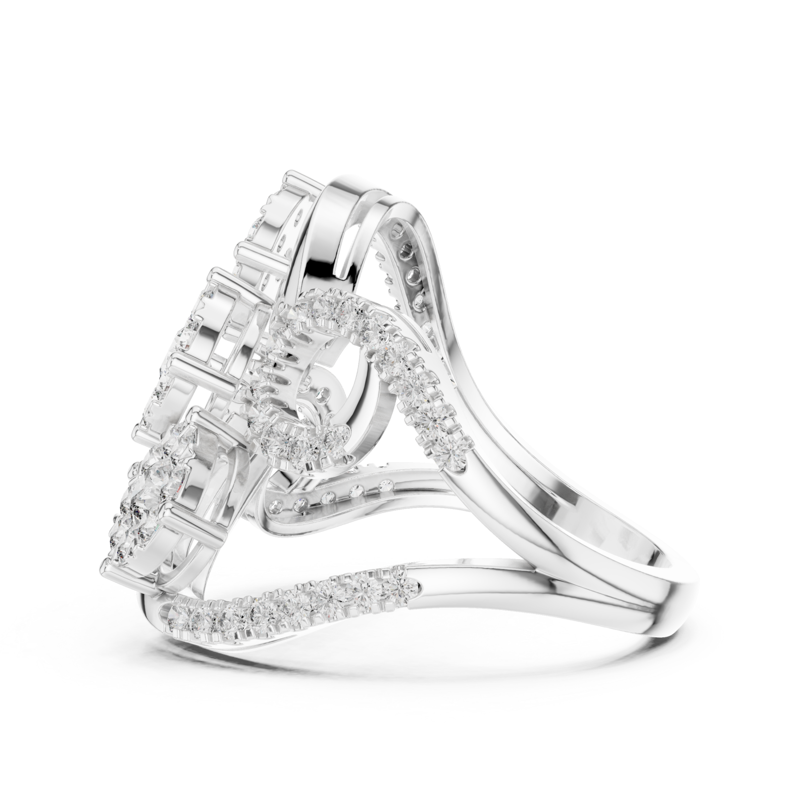  White Gold Petal Lattice Halo Band Ring Side View
