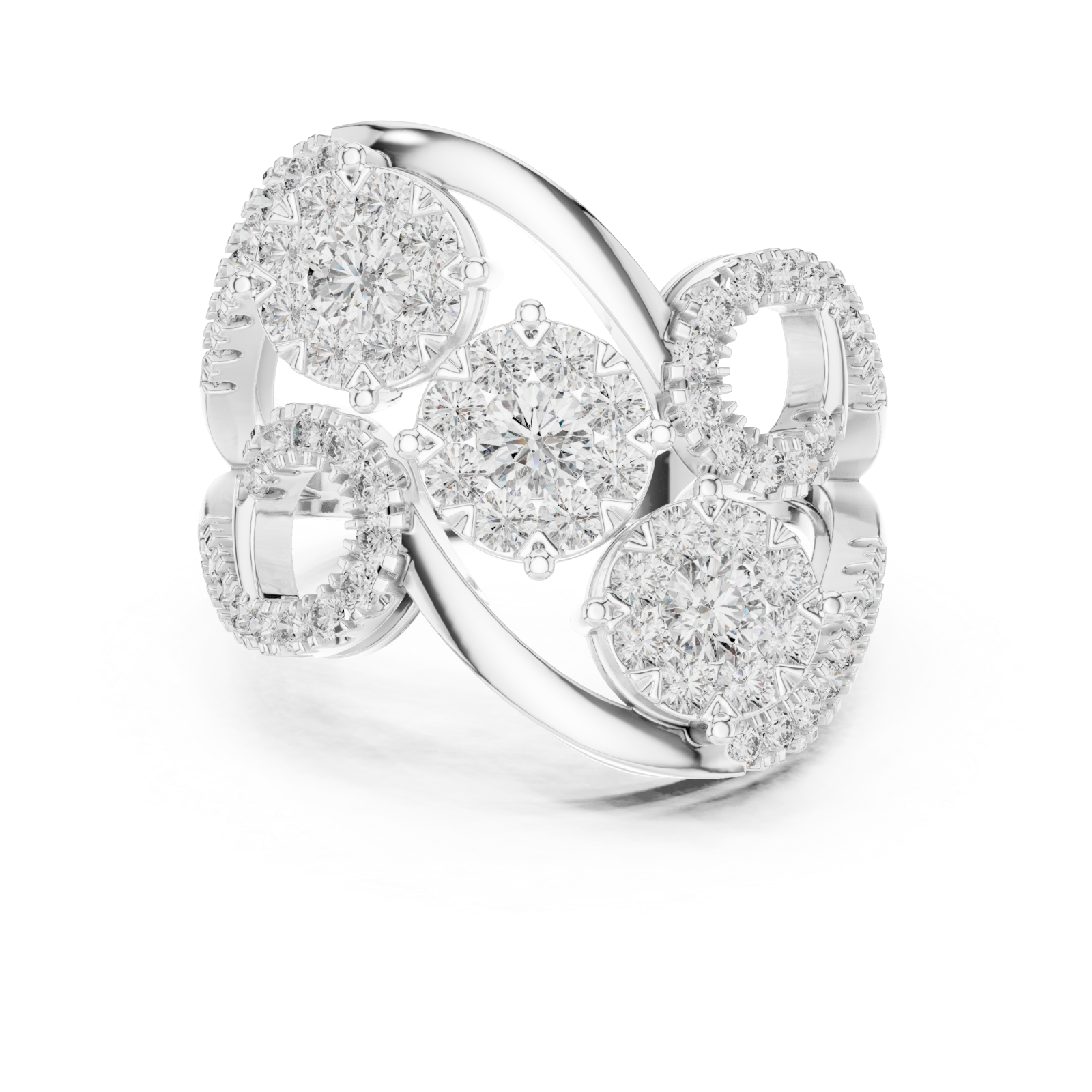  White Gold Petal Lattice Halo Band Ring Front View